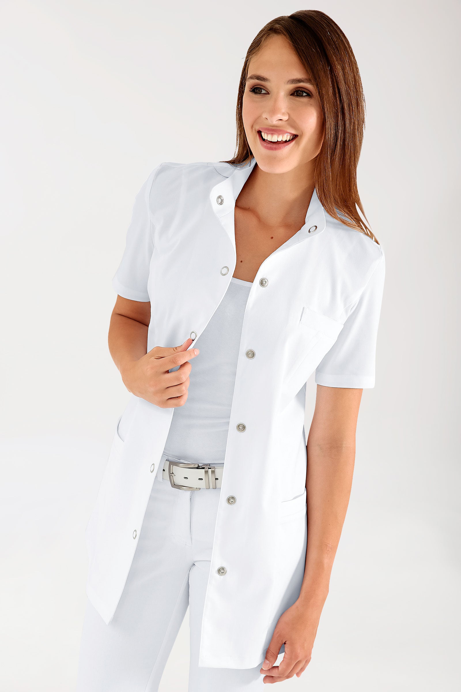 Beauty Kasack Damen - Stehkragen weiss