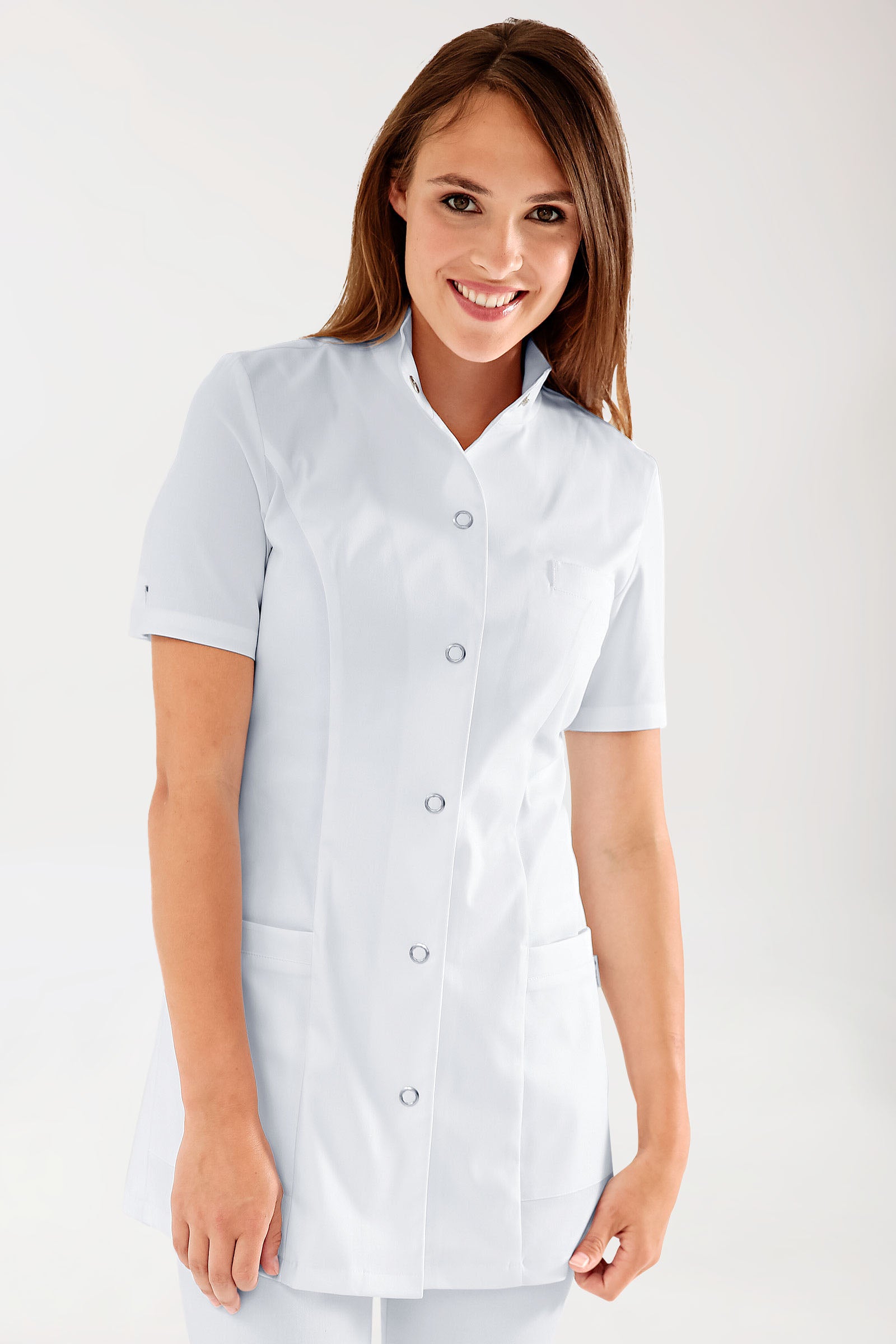 Beauty Kasack Damen - Stehkragen weiss