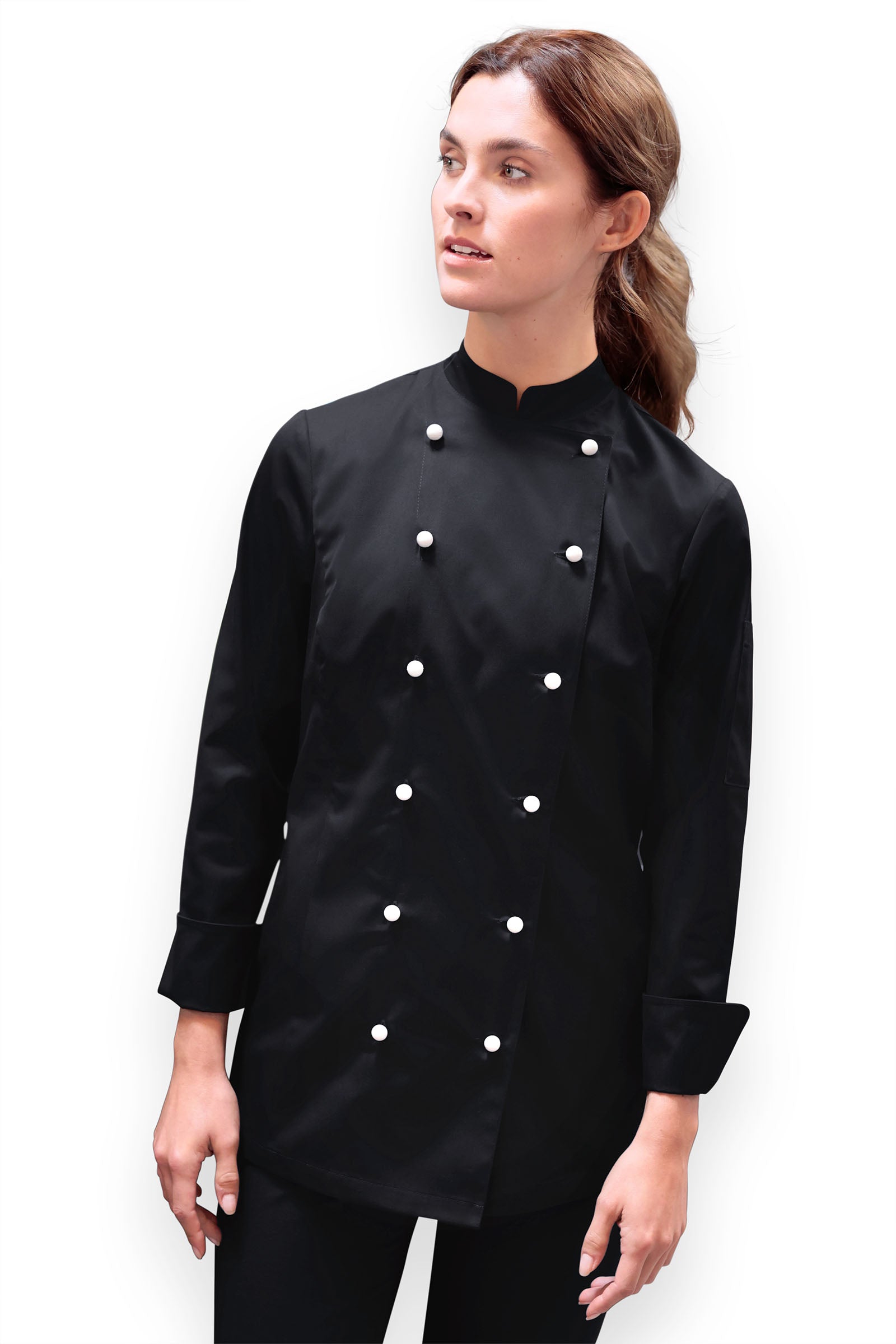 Gastro Kochjacke Damen - 6er Knopfreihe - 1/1 Arm schwarz