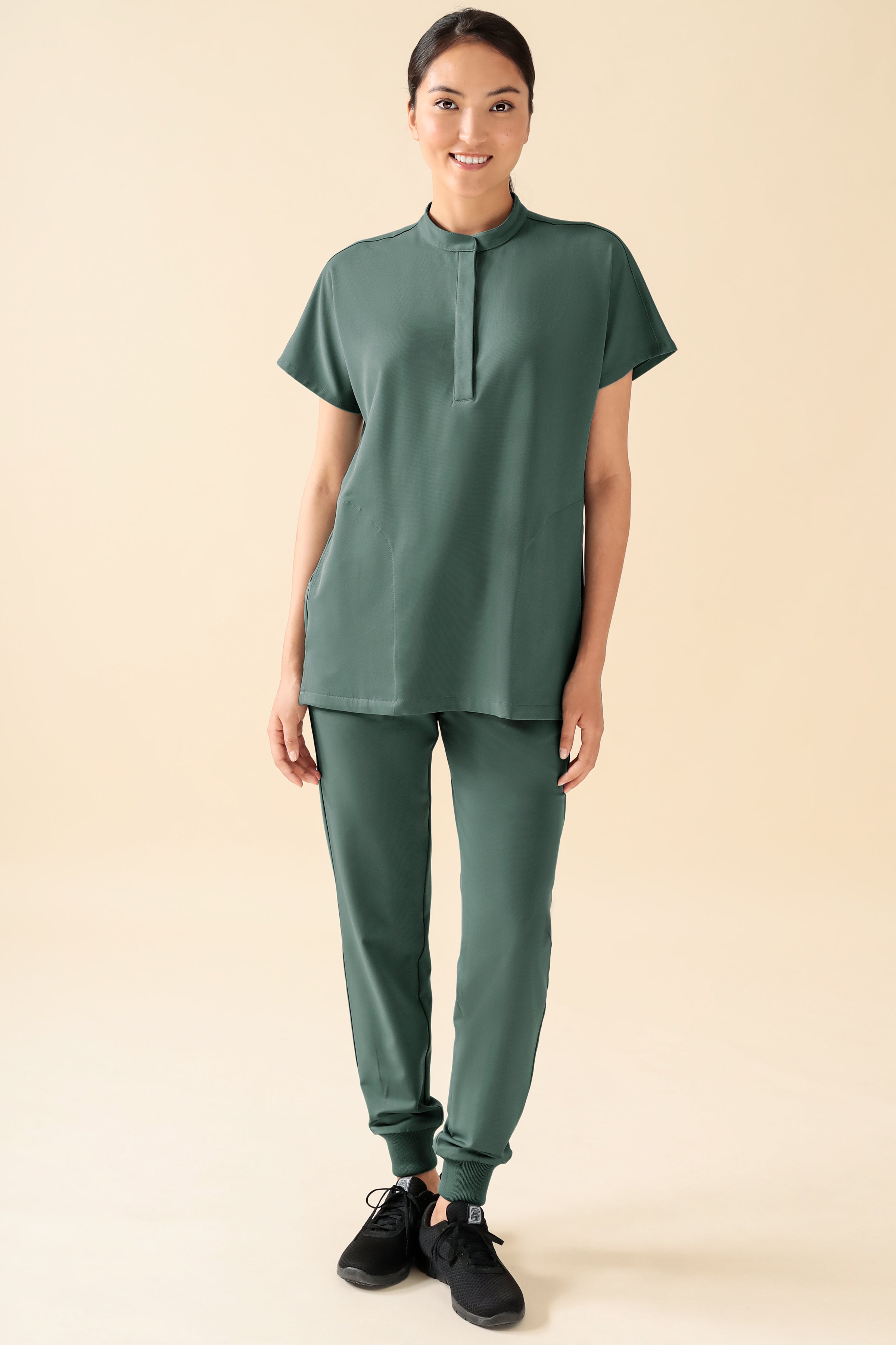 KAERE Schlupfkasack Damen - Stehkragen dunkelgrün