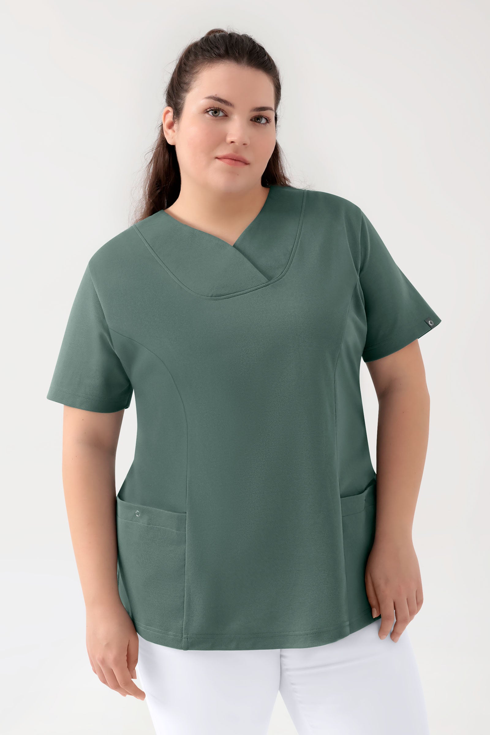 COMFY FLEX Stretch Schlupfkasack Damen - Herzausschnitt dunkelgrün