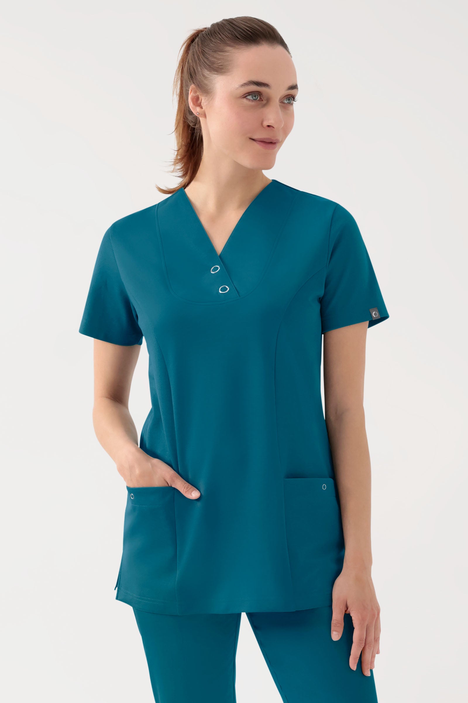 COMFY FLEX Stretch Schlupfkasack Damen - mit Druckknöpfen petrol