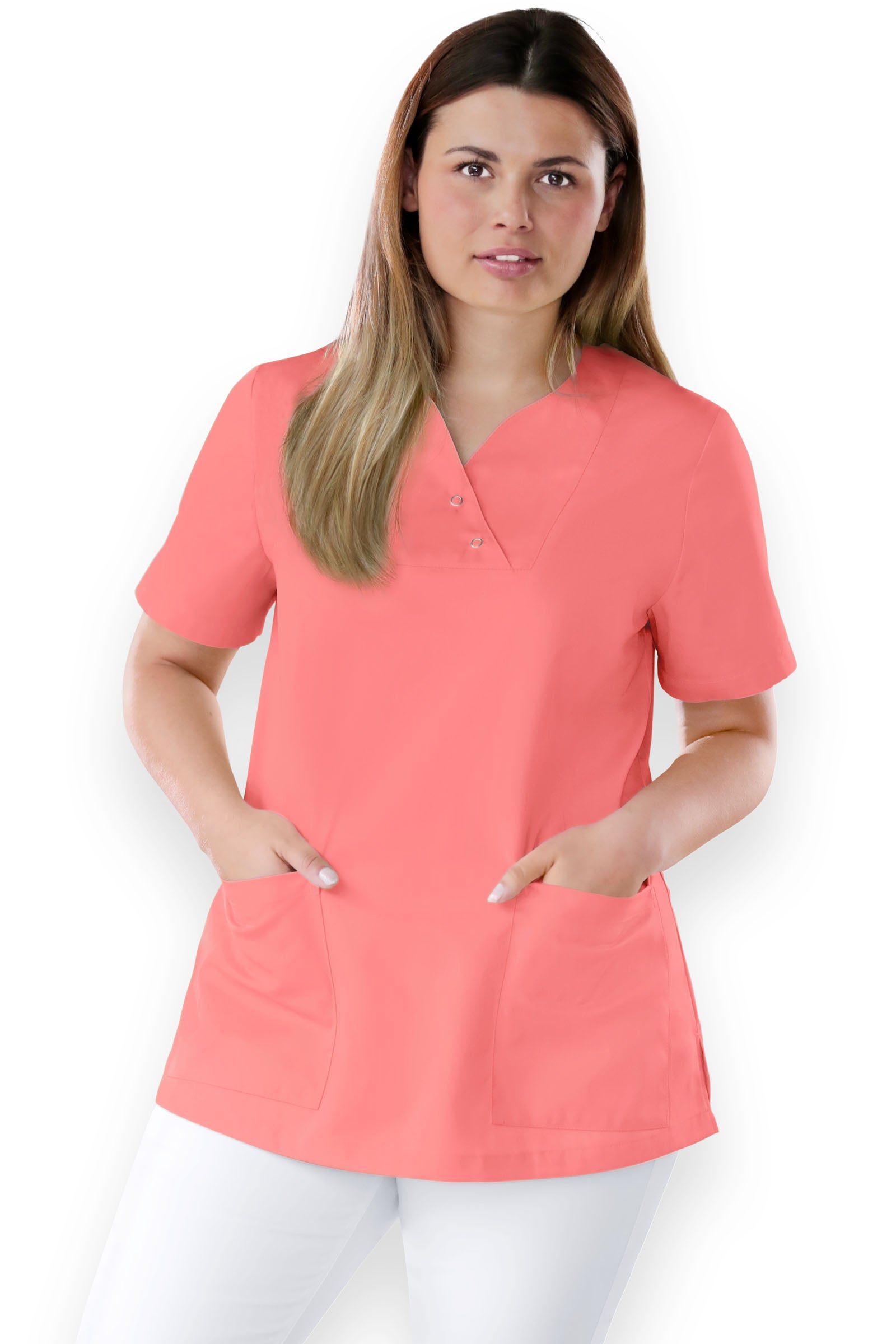 Schlupfkasack Damen - mit Druckknöpfen pfirsichrosa