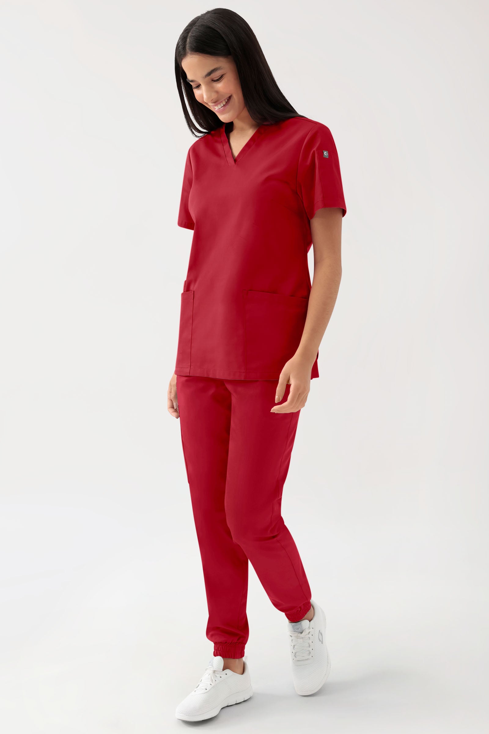 GREEN Stretch Schlupfkasack Damen - V-Ausschnitt rot