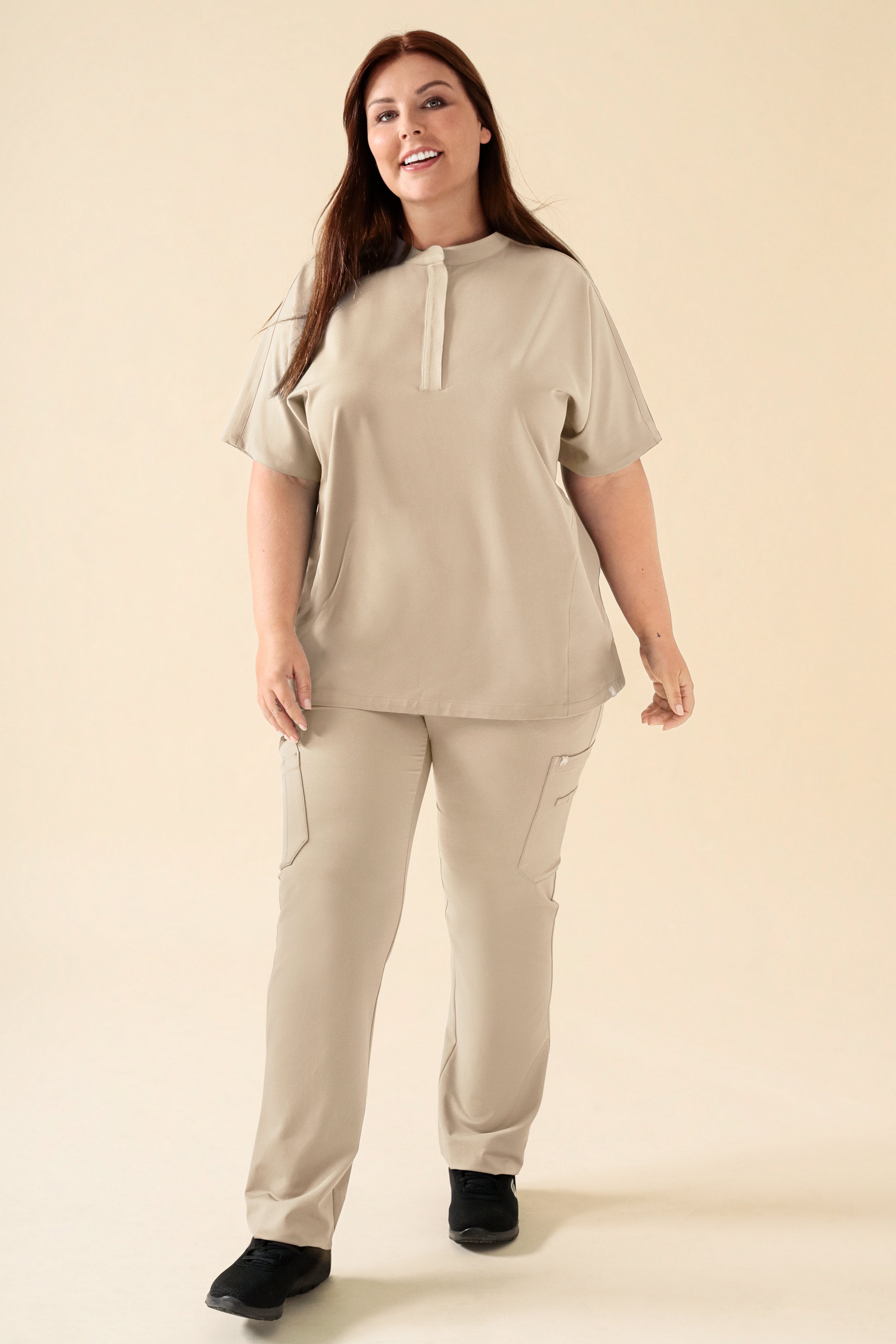 KAERE Schlupfkasack Damen - Stehkragen sand, Vue de face 