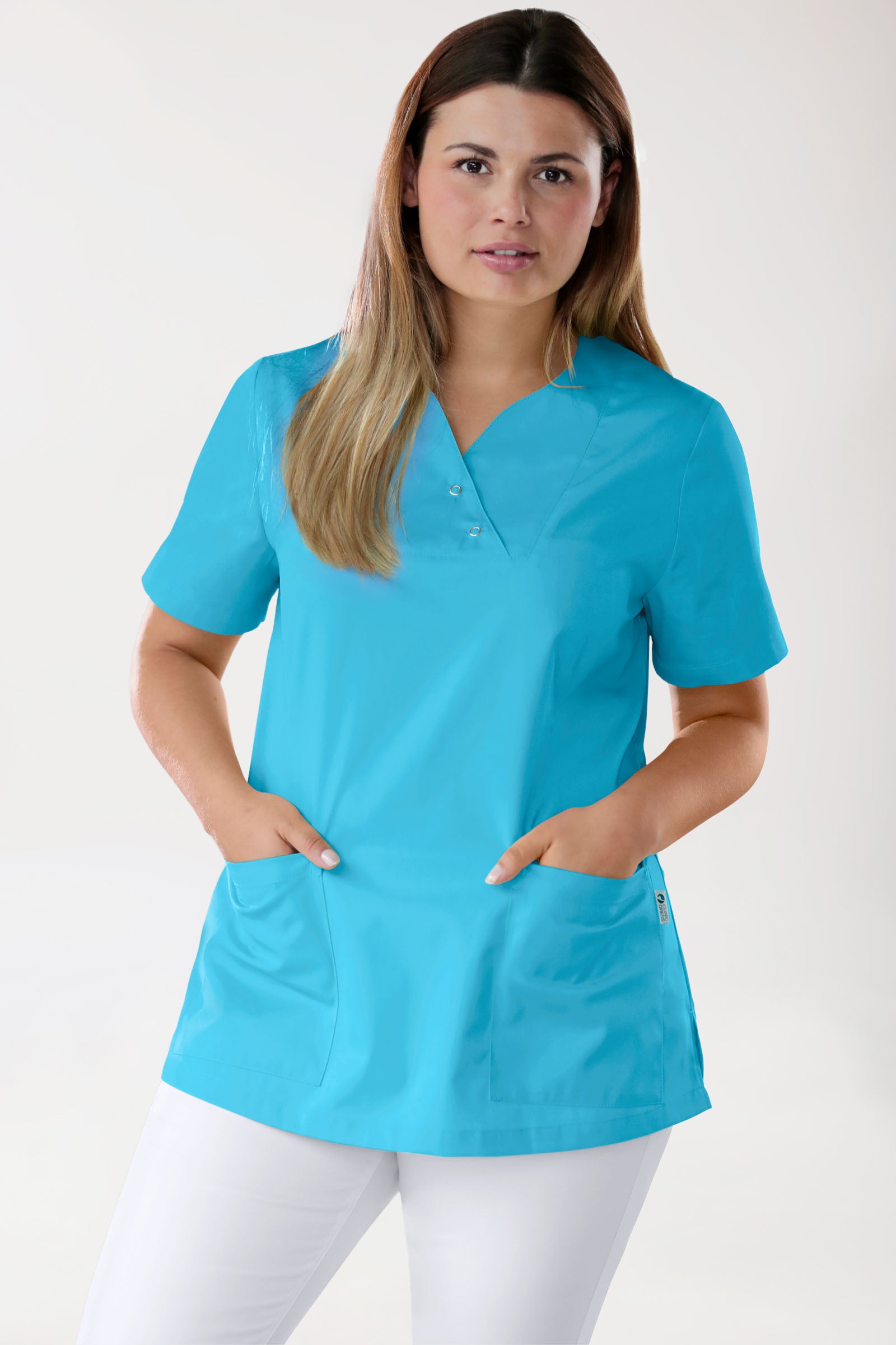 CORE Schlupfkasack Damen curved fit - mit Druckknöpfen türkis