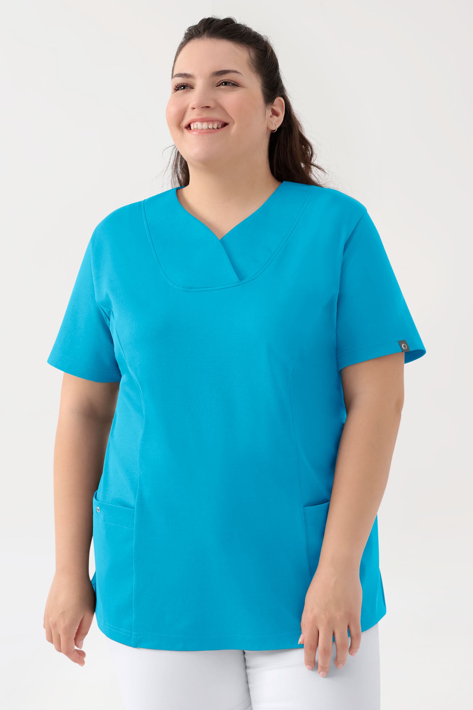 COMFY FLEX Stretch Schlupfkasack Damen - Herzausschnitt türkis, Vorderansicht 