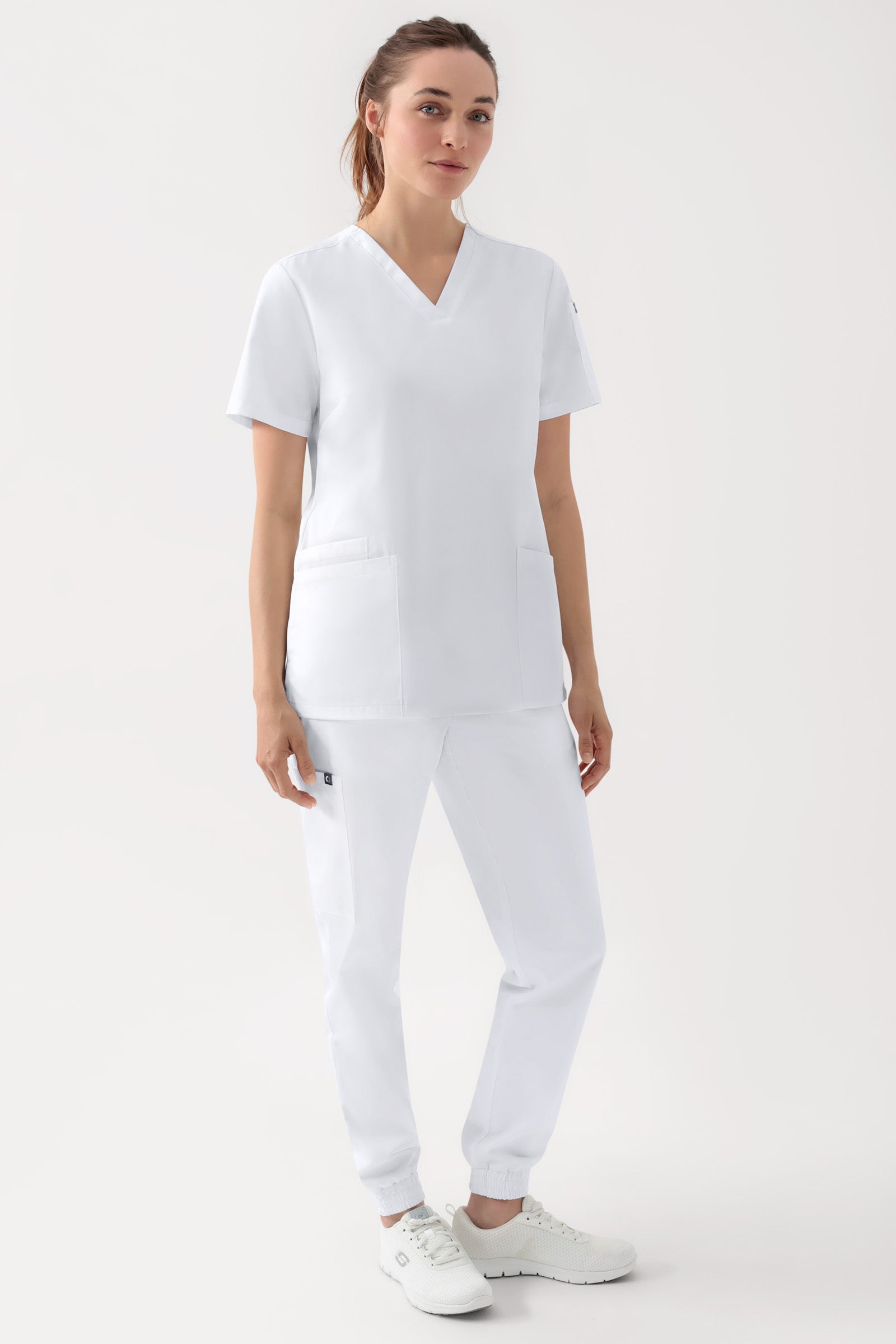 GREEN Stretch Schlupfkasack Damen - V-Ausschnitt weiss