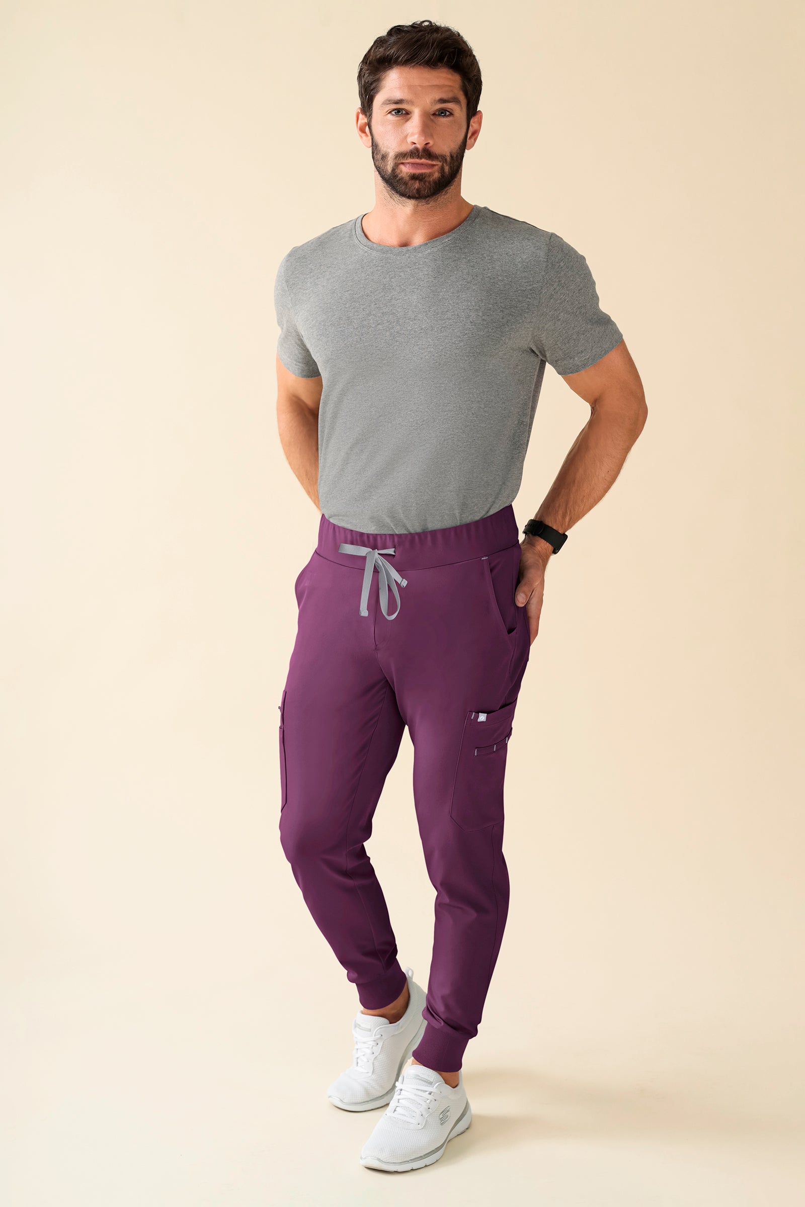 KAERE Hose Herren - Saumbündchen Kurzgr. mit Beintaschen pflaume, Vue de face 