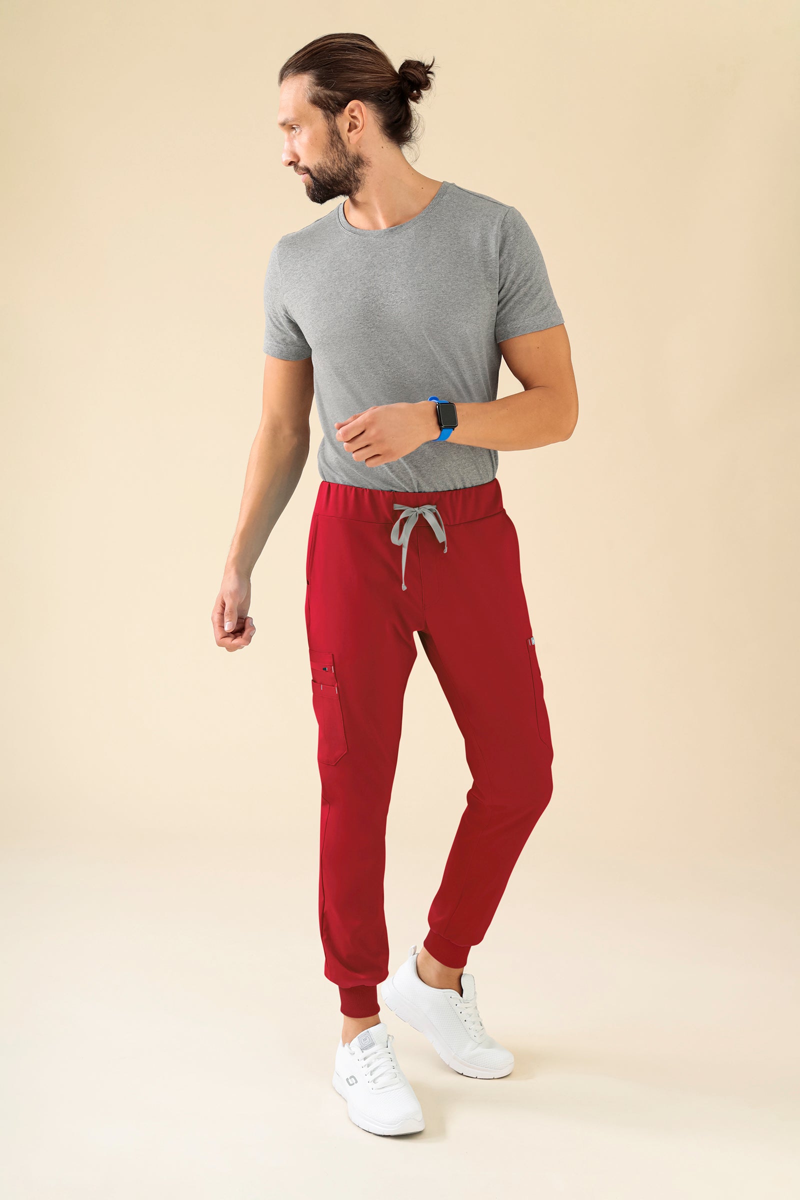 KAERE Hose Herren - Saumbündchen mit Beintaschen rot, Vue de face 