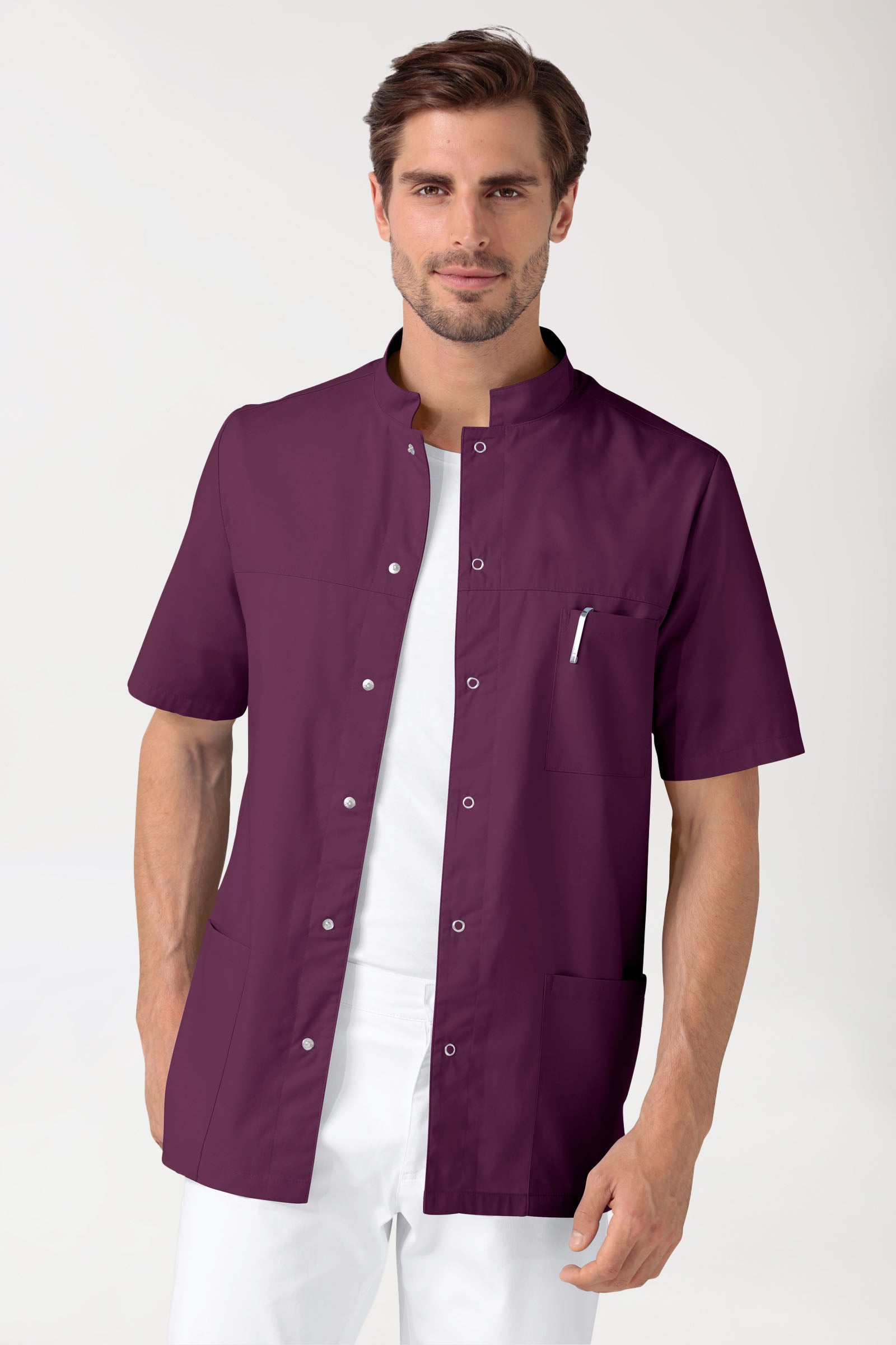 Stretch Kasack Herren - durchgeknöpft pflaume