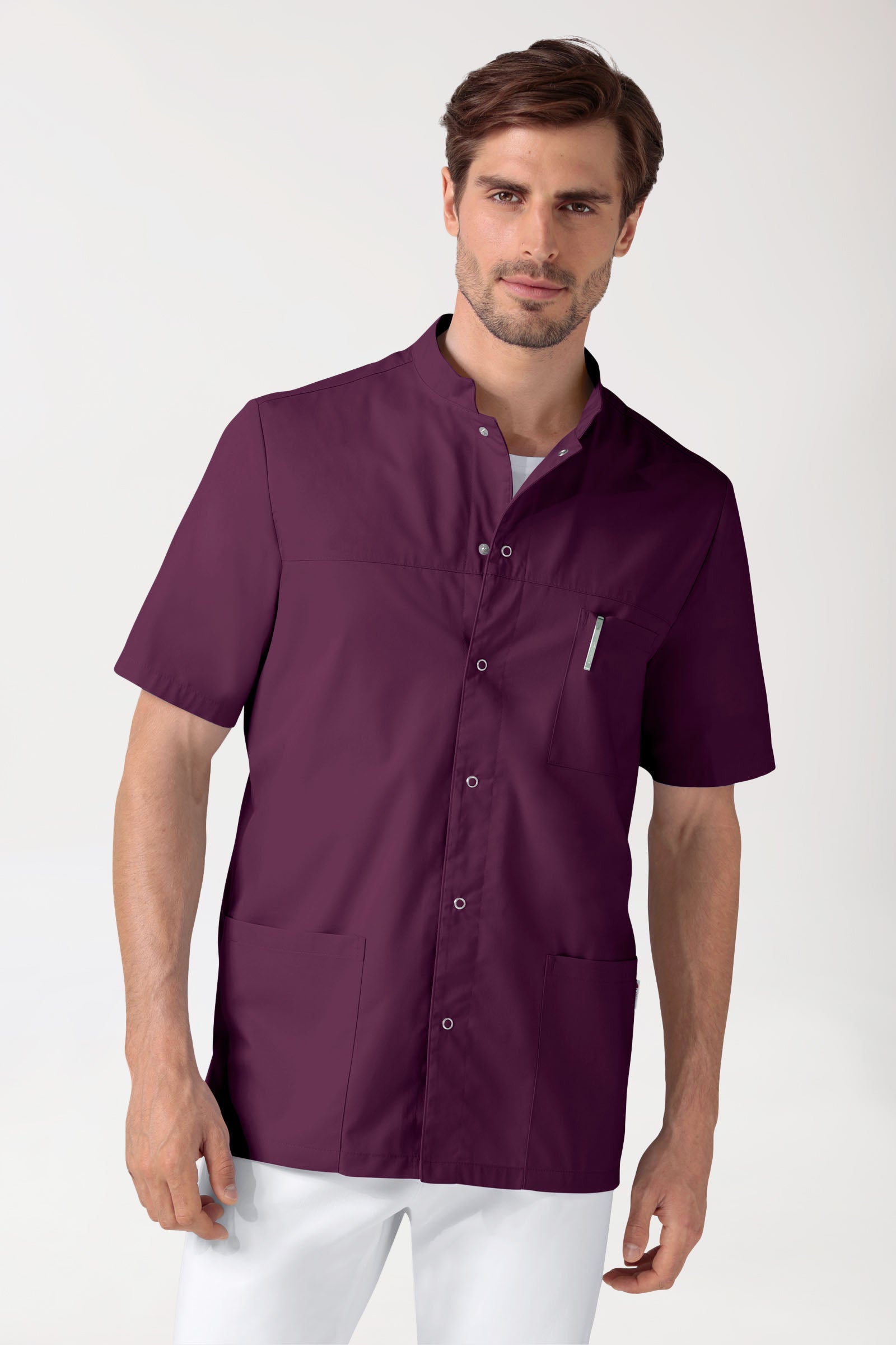 Stretch Kasack Herren - durchgeknöpft pflaume