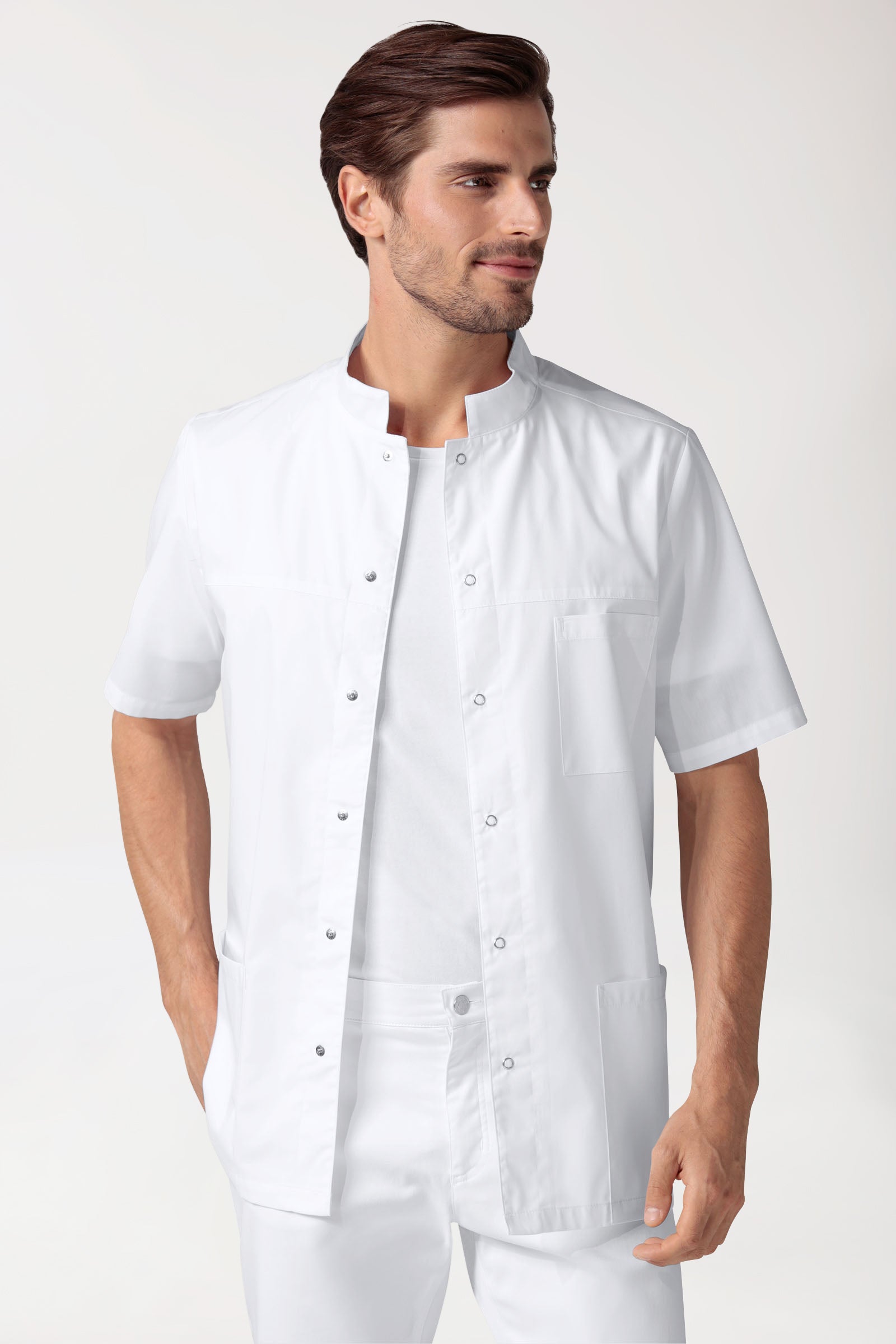 Stretch Kasack Herren - durchgeknöpft weiss