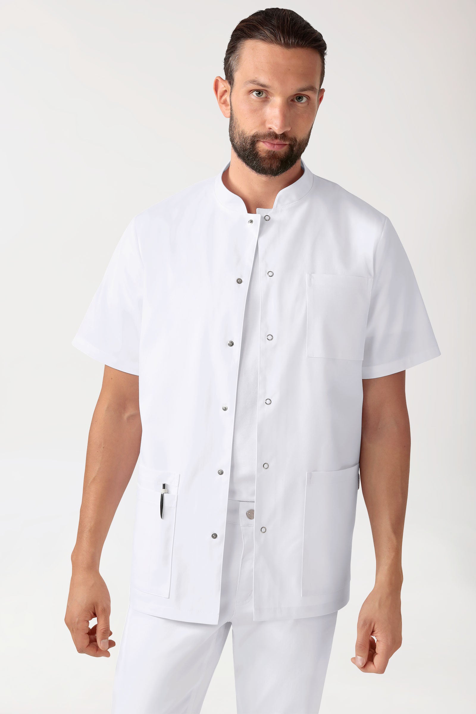 CLINIC STRETCH Kasack Herren - durchgeknöpft weiss