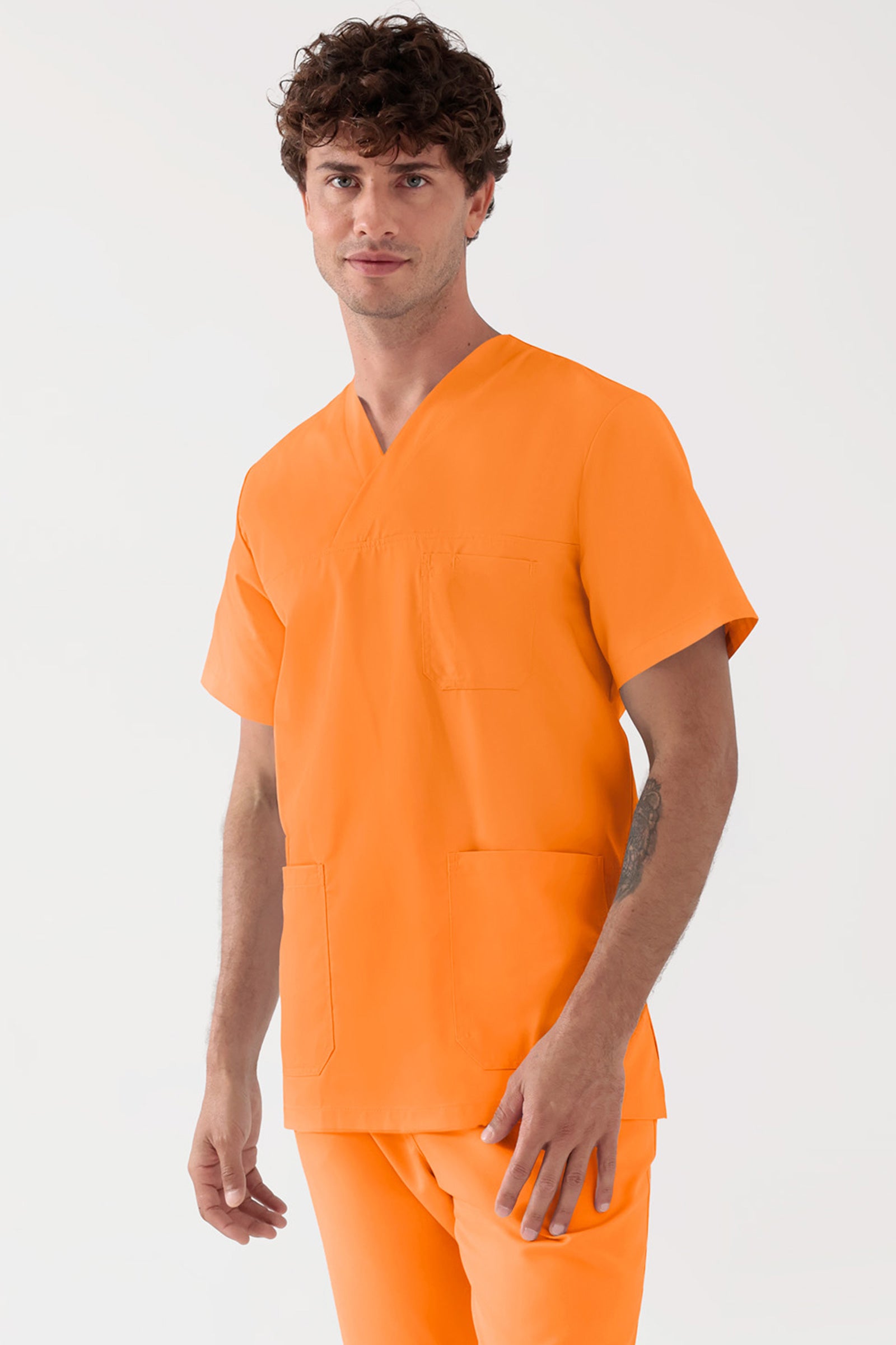 TENCEL™ Schlupfkasack Herren - V-Ausschnitt brillant orange, Vorderansicht 