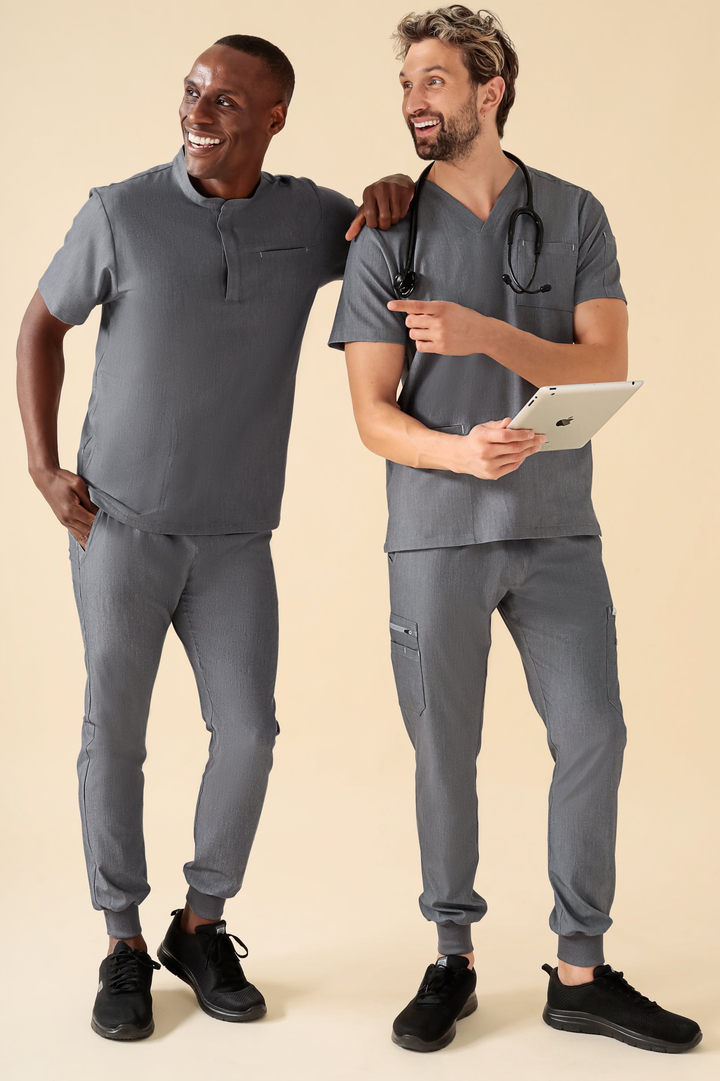 KAERE Schlupfkasack Herren - Stehkragen grau melange, Vue de face 