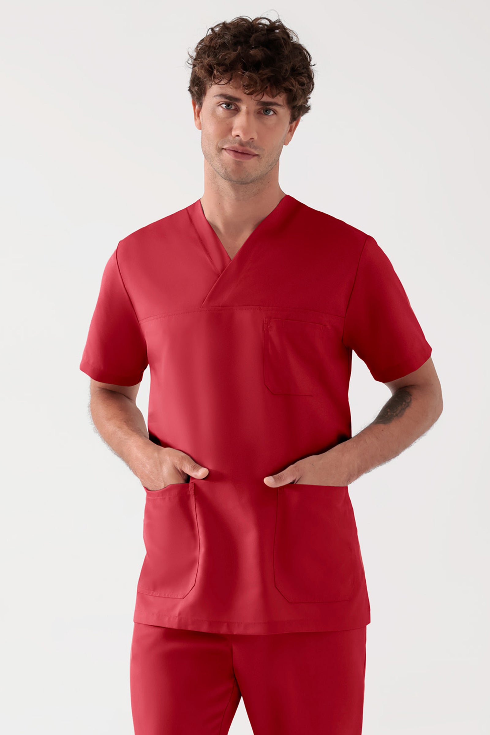 TENCEL™ Schlupfkasack Herren - V-Ausschnitt rot, Vue de face 