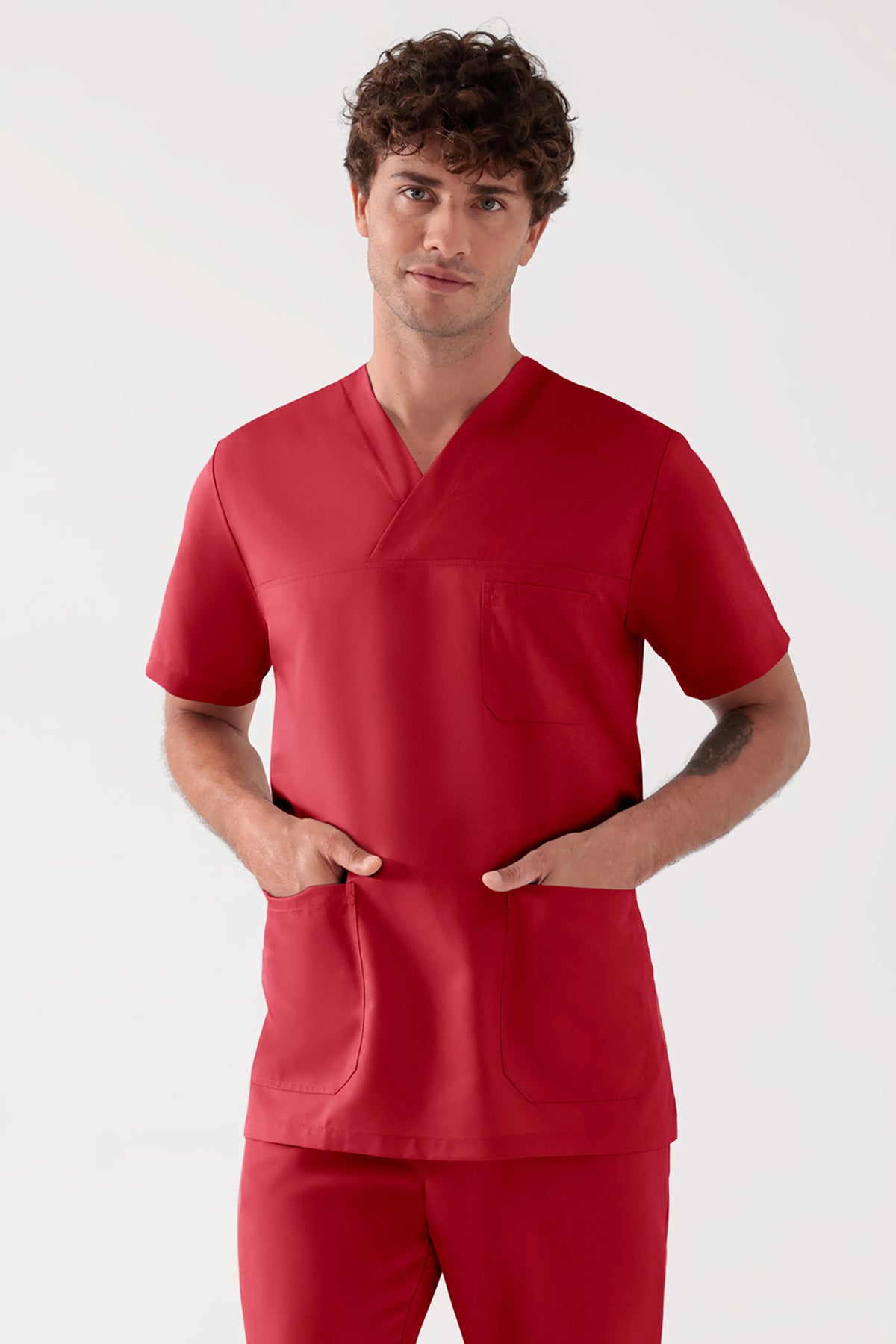 TENCEL™ Schlupfkasack Herren - V-Ausschnitt rot