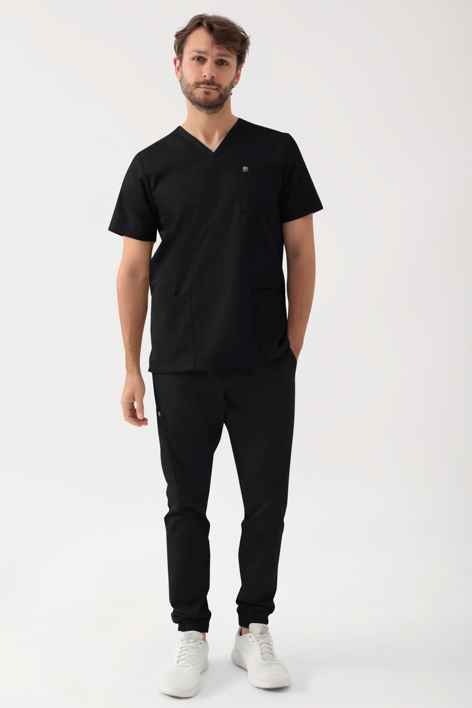 GREEN Stretch Schlupfkasack Herren - V-Ausschnitt schwarz