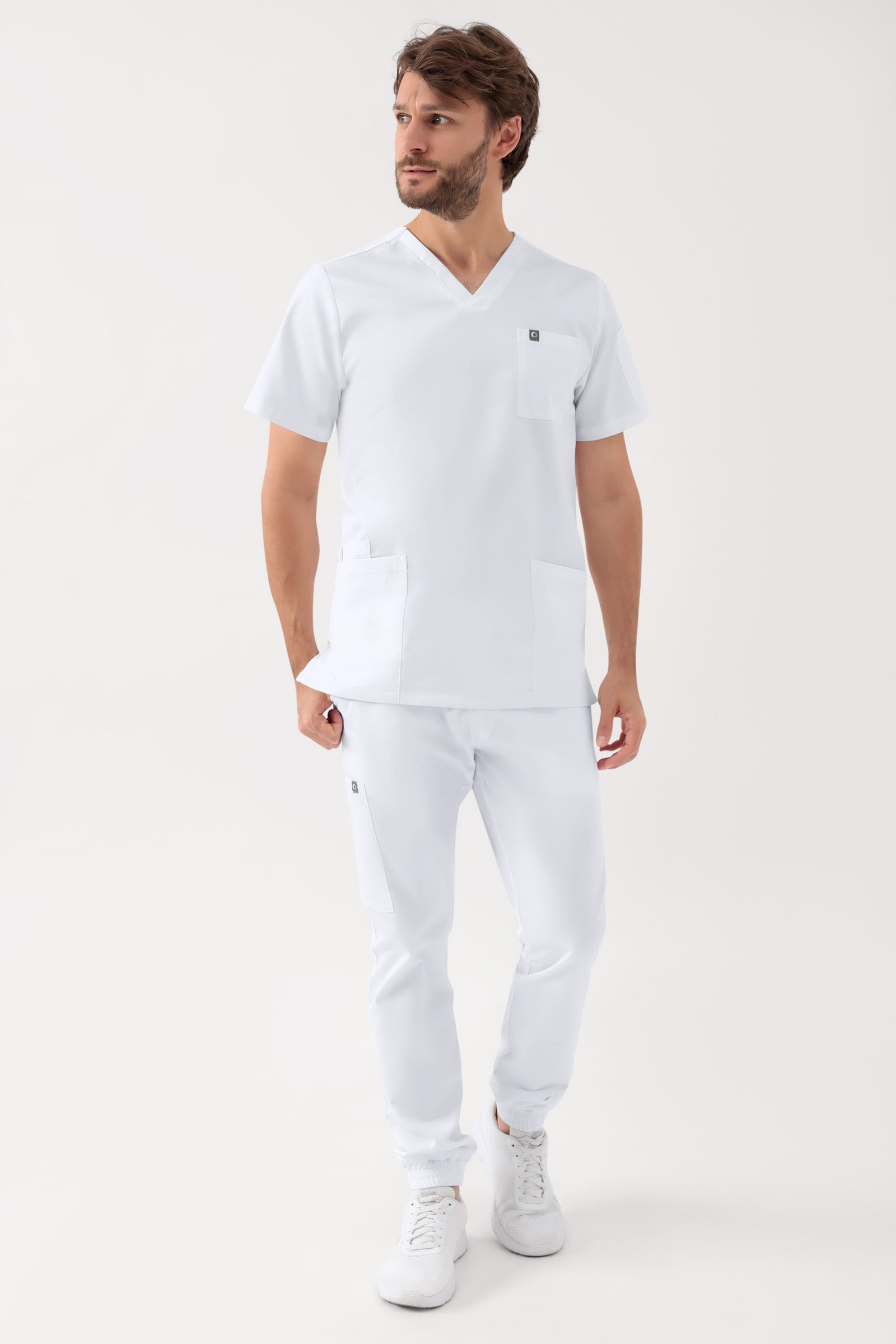 GREEN Stretch Schlupfkasack Herren - V-Ausschnitt weiss