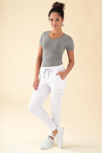 KAERE Hose Damen - Saumbündchen mit Beintaschen weiss