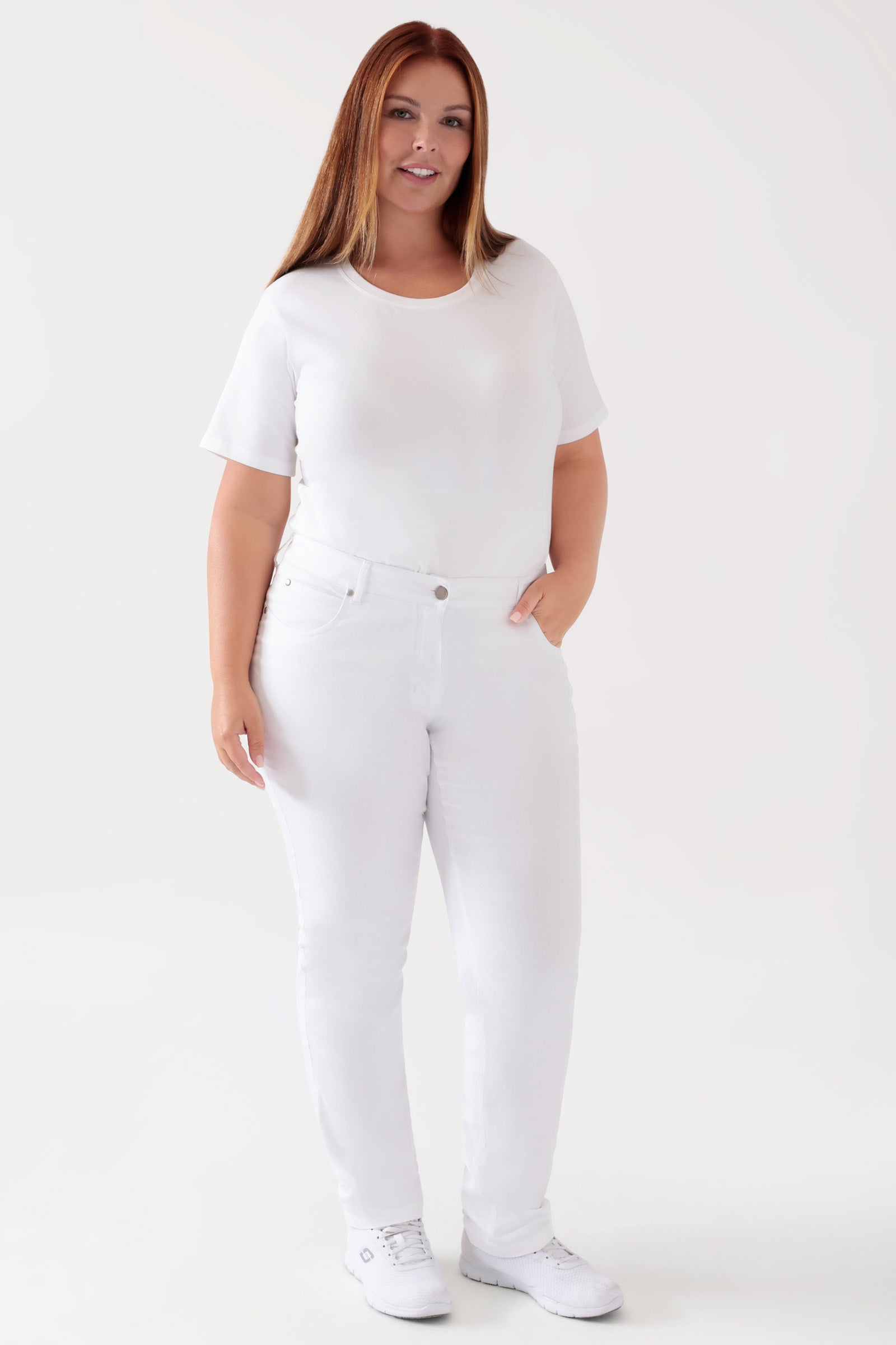 5-Pocket Hose Damen - Jeanslook weiss, Vue de face 