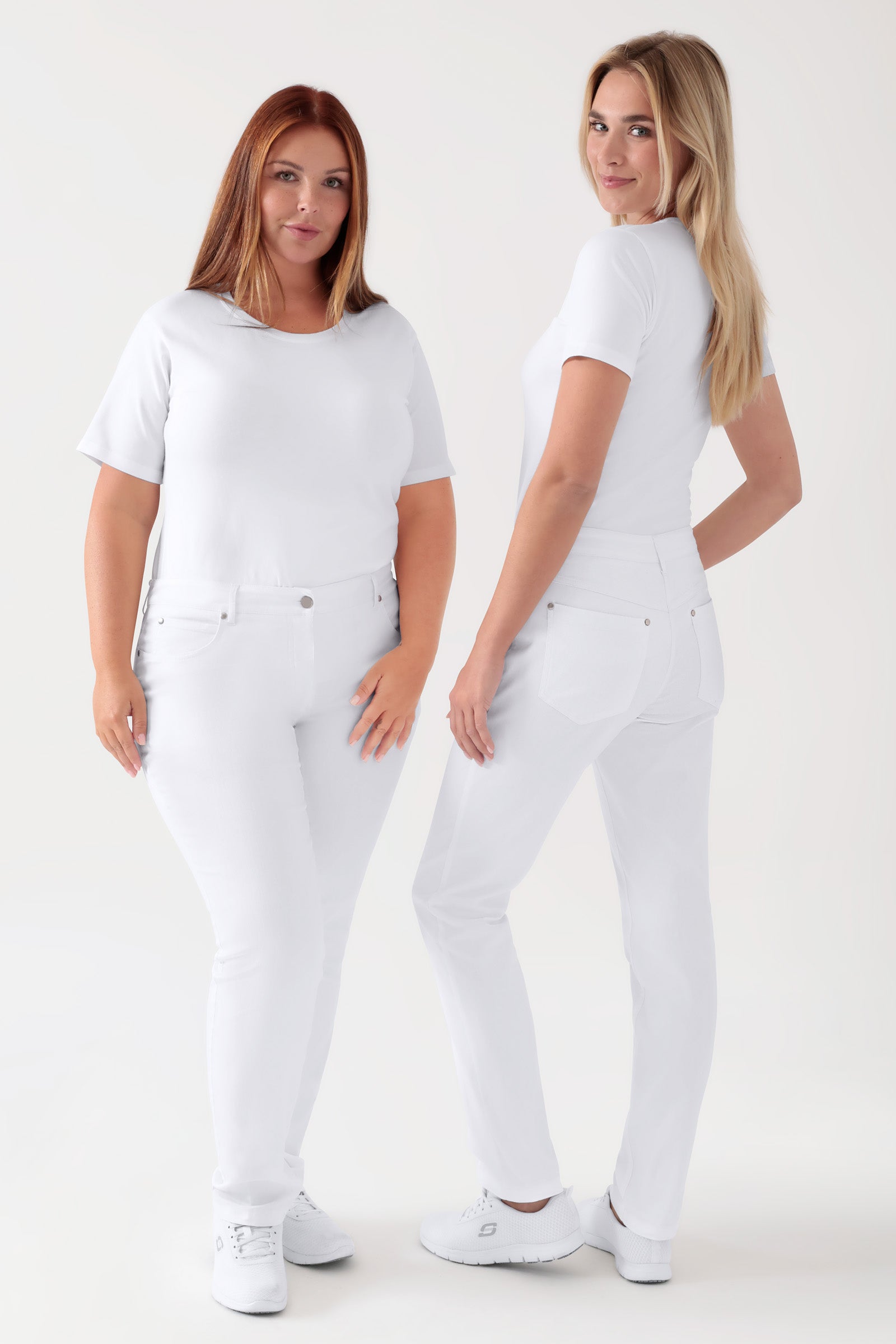 5-Pocket Hose Damen - Jeanslook weiss, Vorderansicht 