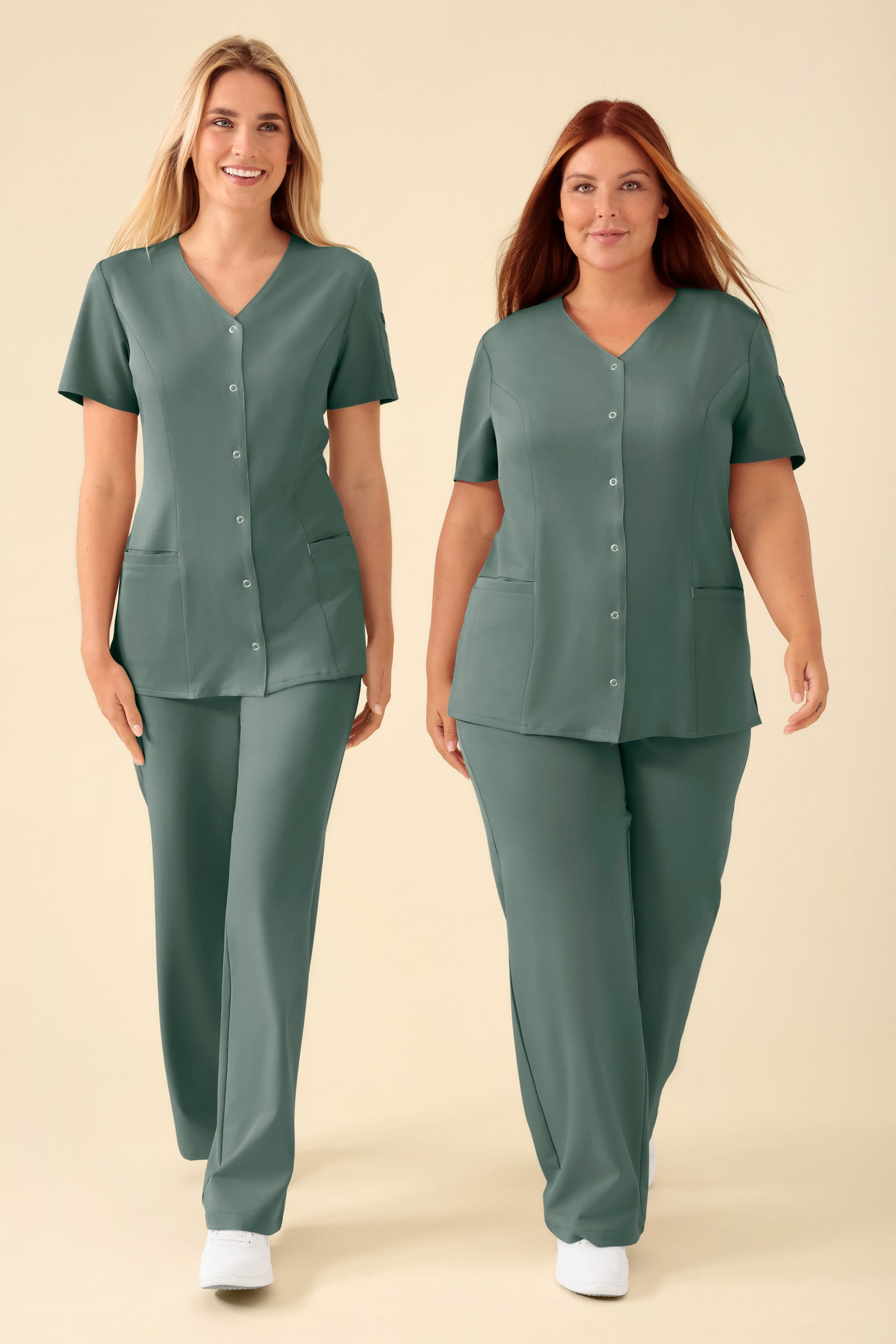 KAERE Kasack Damen - durchgeknöpft dunkelgrün, Vorderansicht 