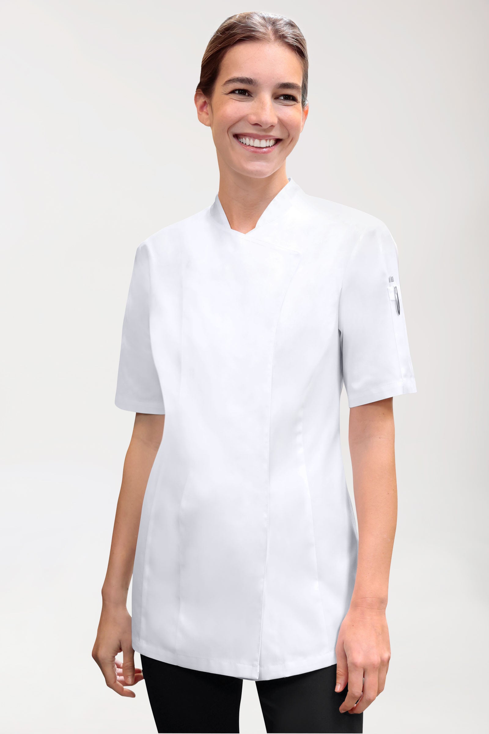 Gastro Kochjacke Damen - 1/2 Arm weiss, Vorderansicht 