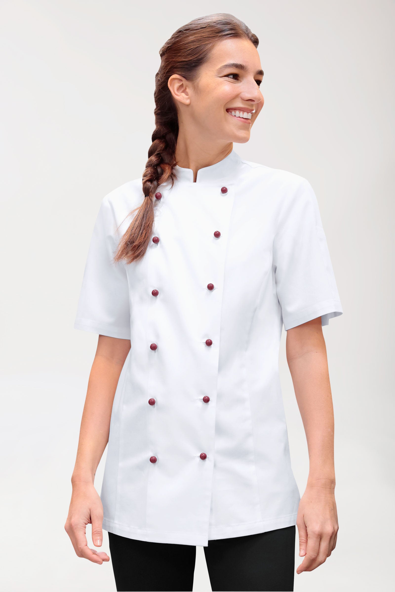 Gastro Kochjacke Damen - 6er Knopfreihe - 1/2 Arm weiss, Vue de face 