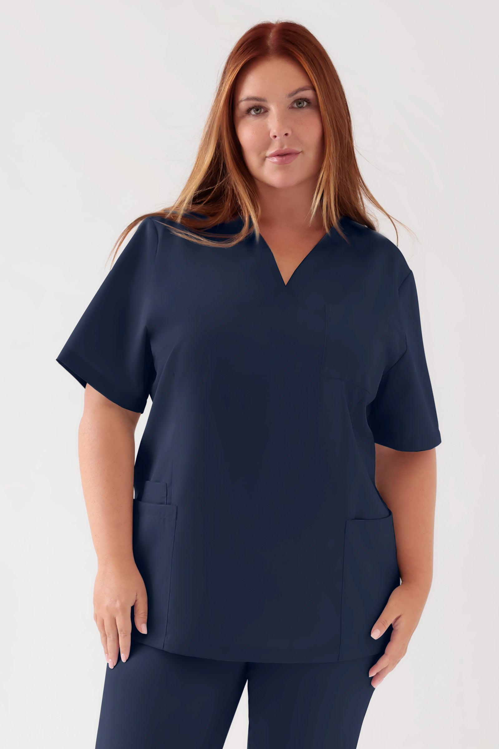 TENCEL™ Schlupfkasack Damen - V-Ausschnitt navy, Vue de face 