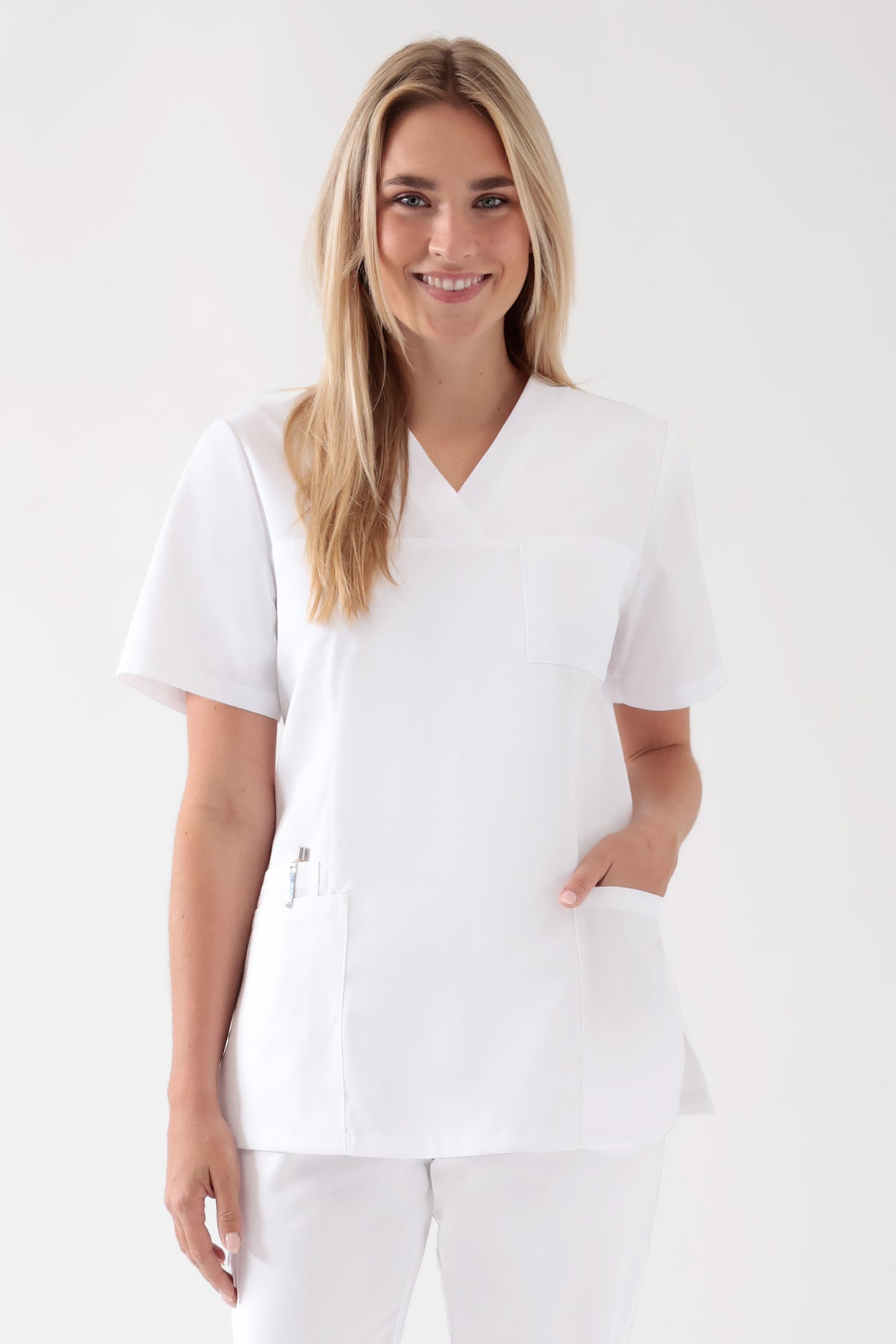 TENCEL™ Schlupfkasack Damen - V-Ausschnitt weiss, Vorderansicht 