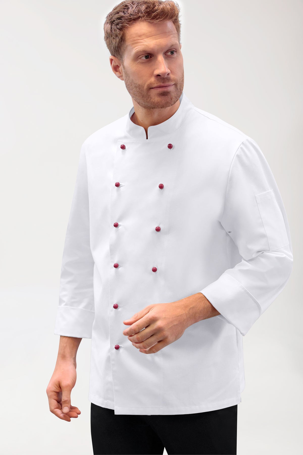 Gastro Kochjacke Herren aus Baumwolle - 1/1 Arm weiss, Vorderansicht 