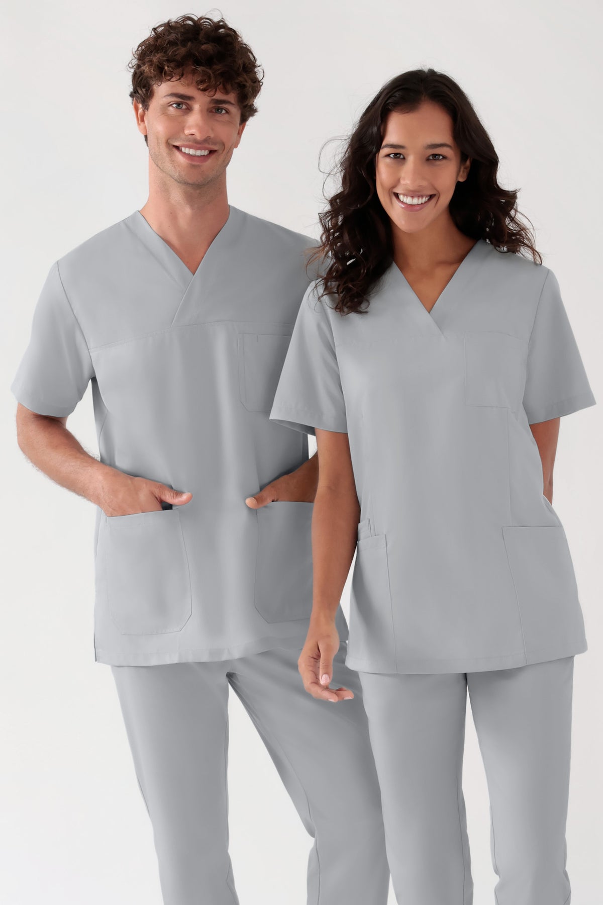 TENCEL™ Schlupfkasack Herren - V-Ausschnitt perlgrau, Vue de face 