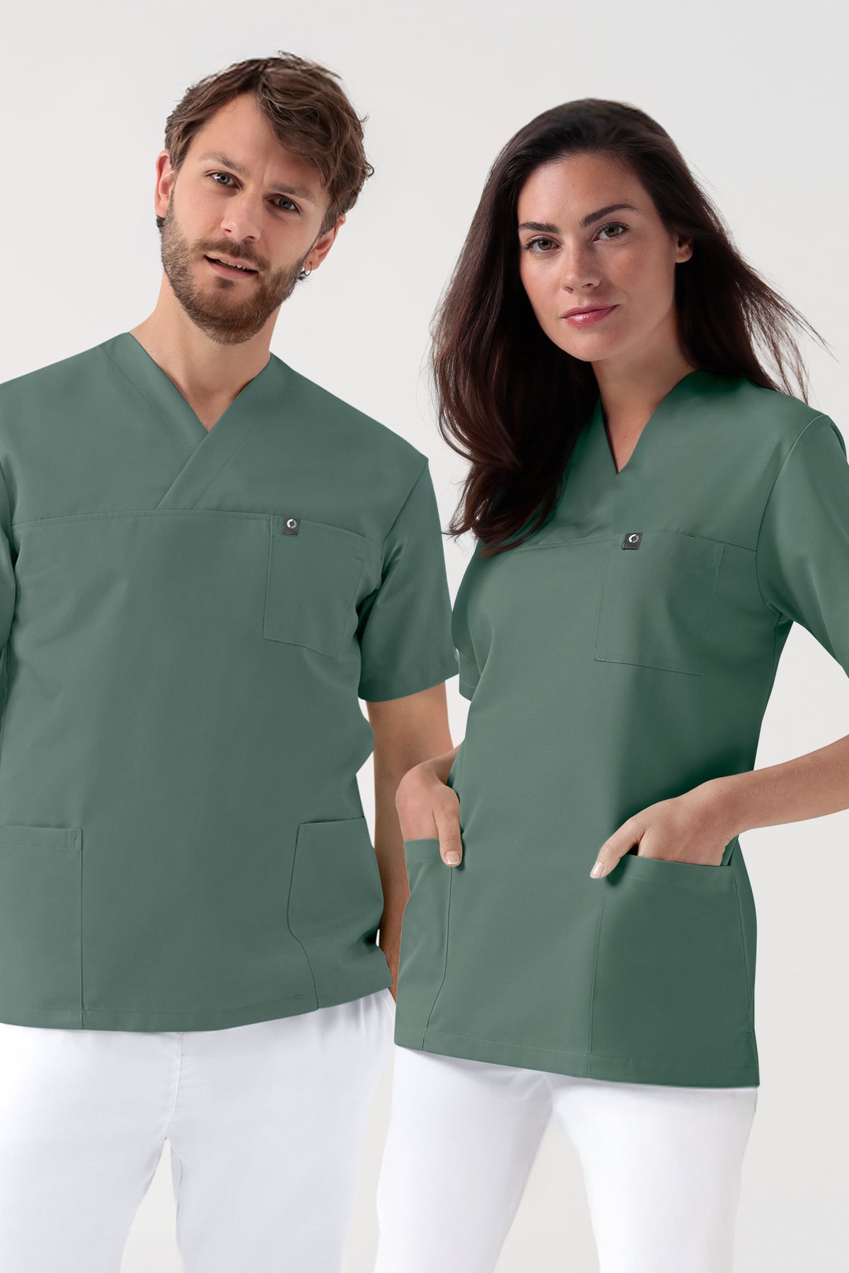 GREEN Stretch Schlupfkasack Unisex - V-Ausschnitt dunkelgrün, Vue de face 