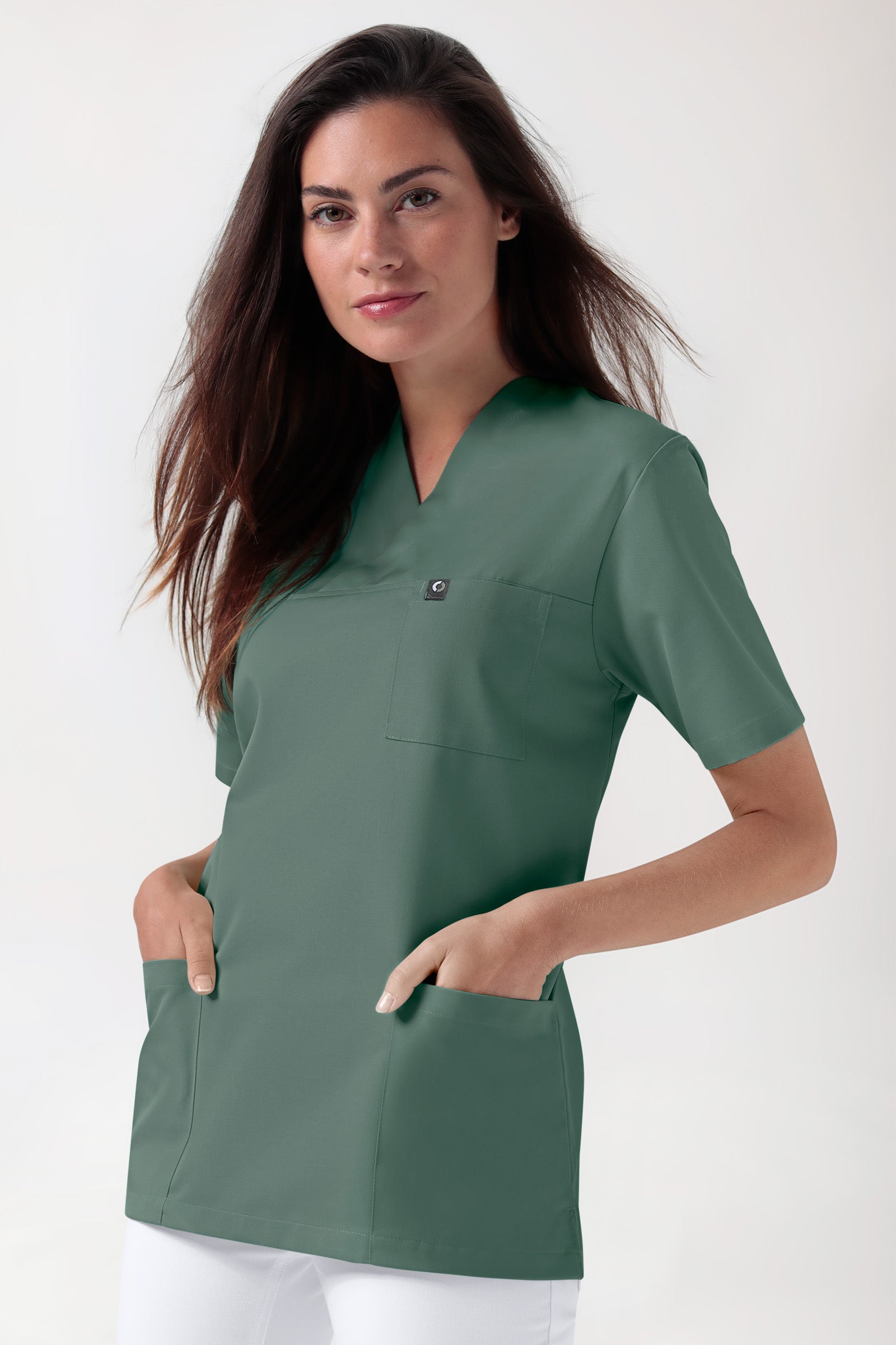 GREEN Stretch Schlupfkasack Unisex - V-Ausschnitt dunkelgrün