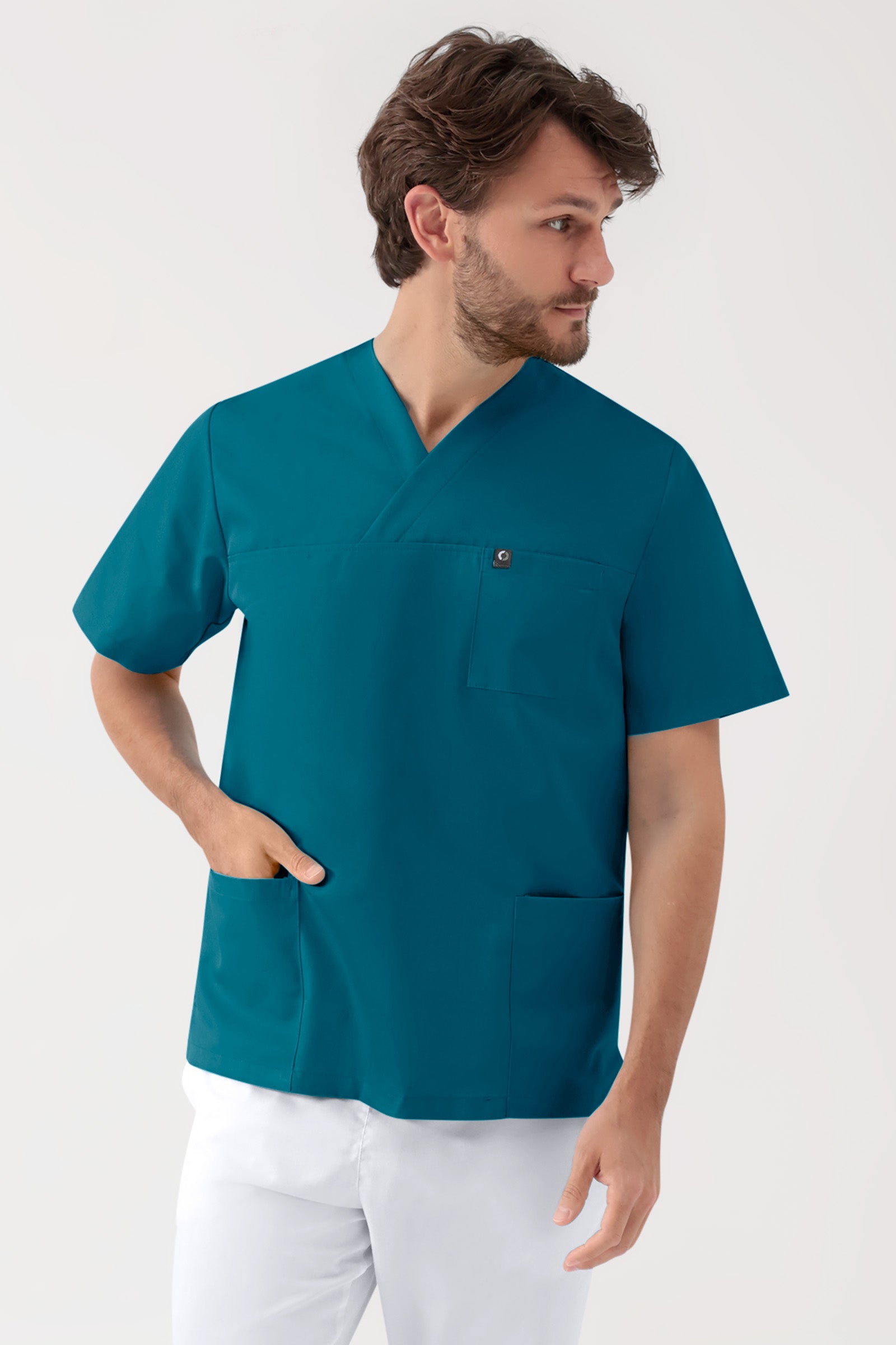 GREEN Stretch Schlupfkasack Unisex - V-Ausschnitt petrol, Vue de face 