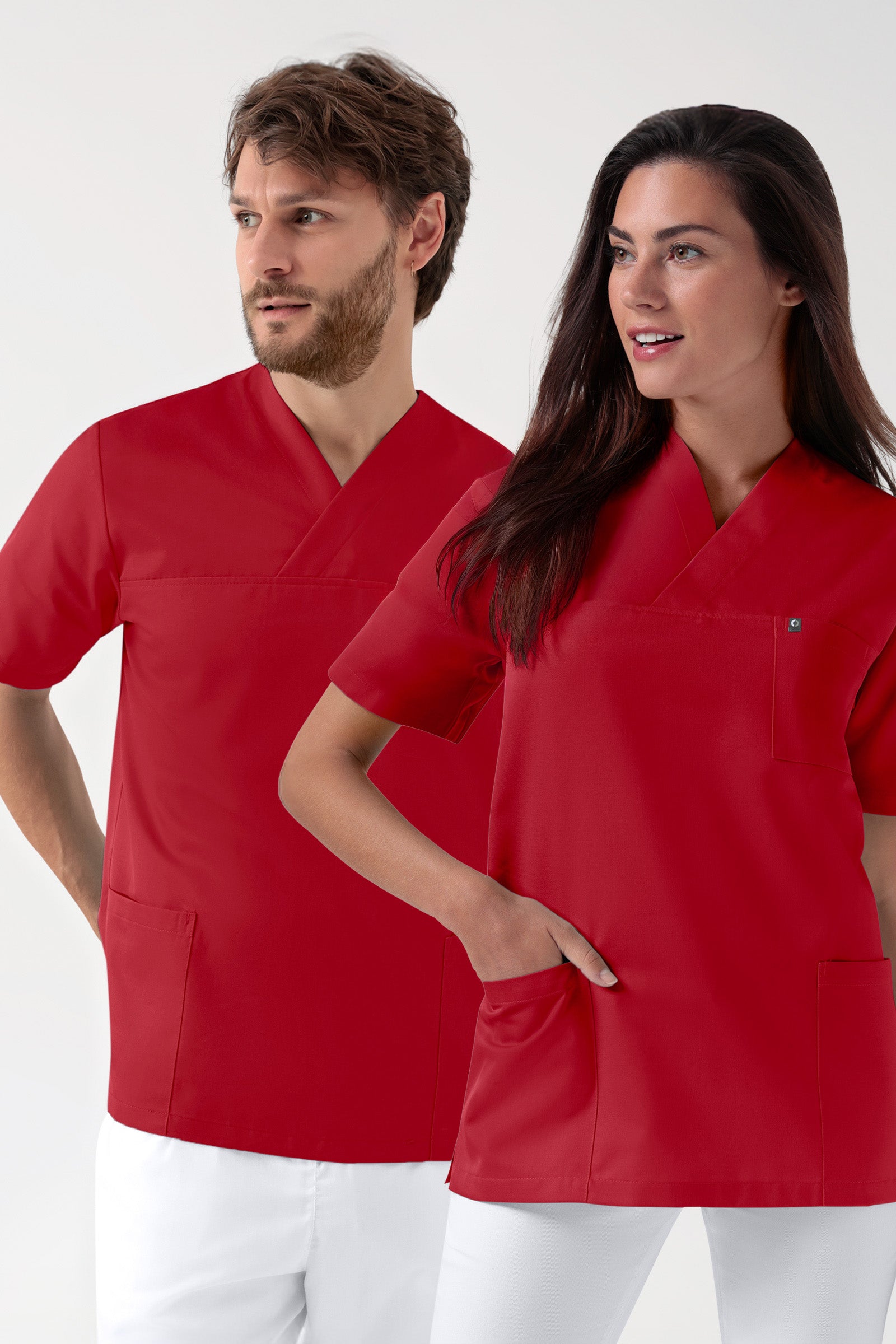 GREEN Stretch Schlupfkasack Unisex - V-Ausschnitt rot, Vue de face 