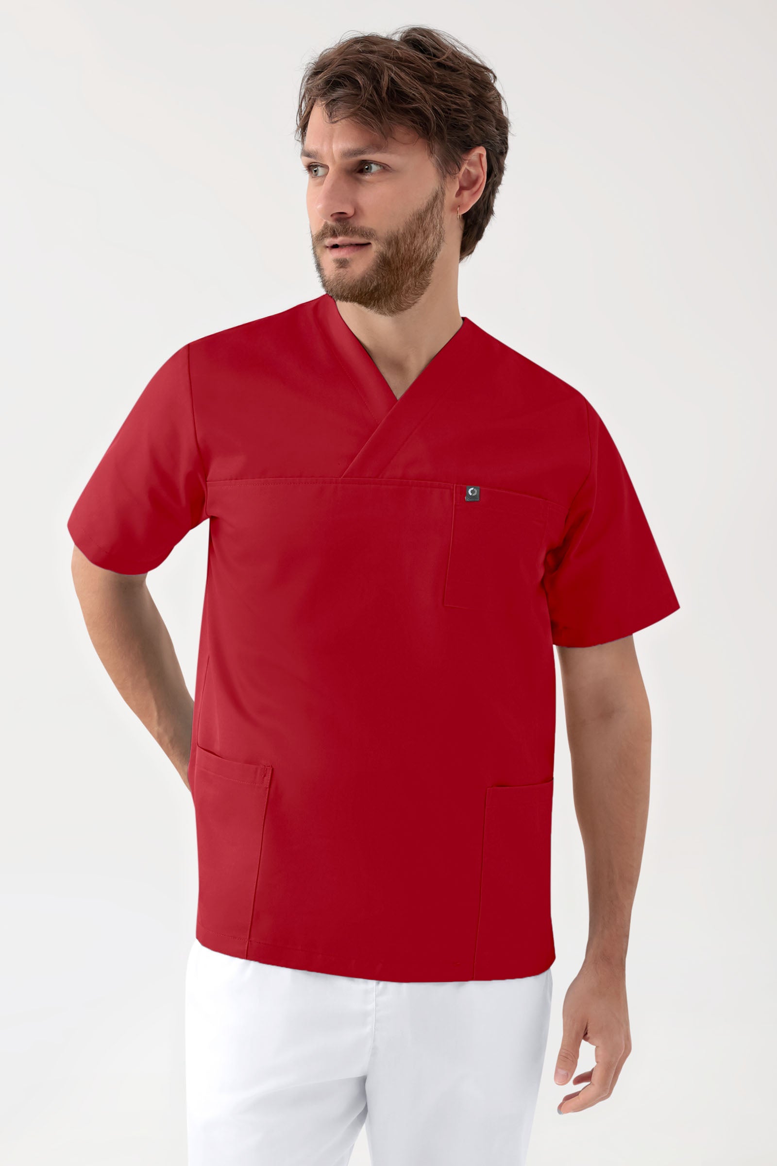 GREEN Stretch Schlupfkasack Unisex - V-Ausschnitt rot, Vue de face 