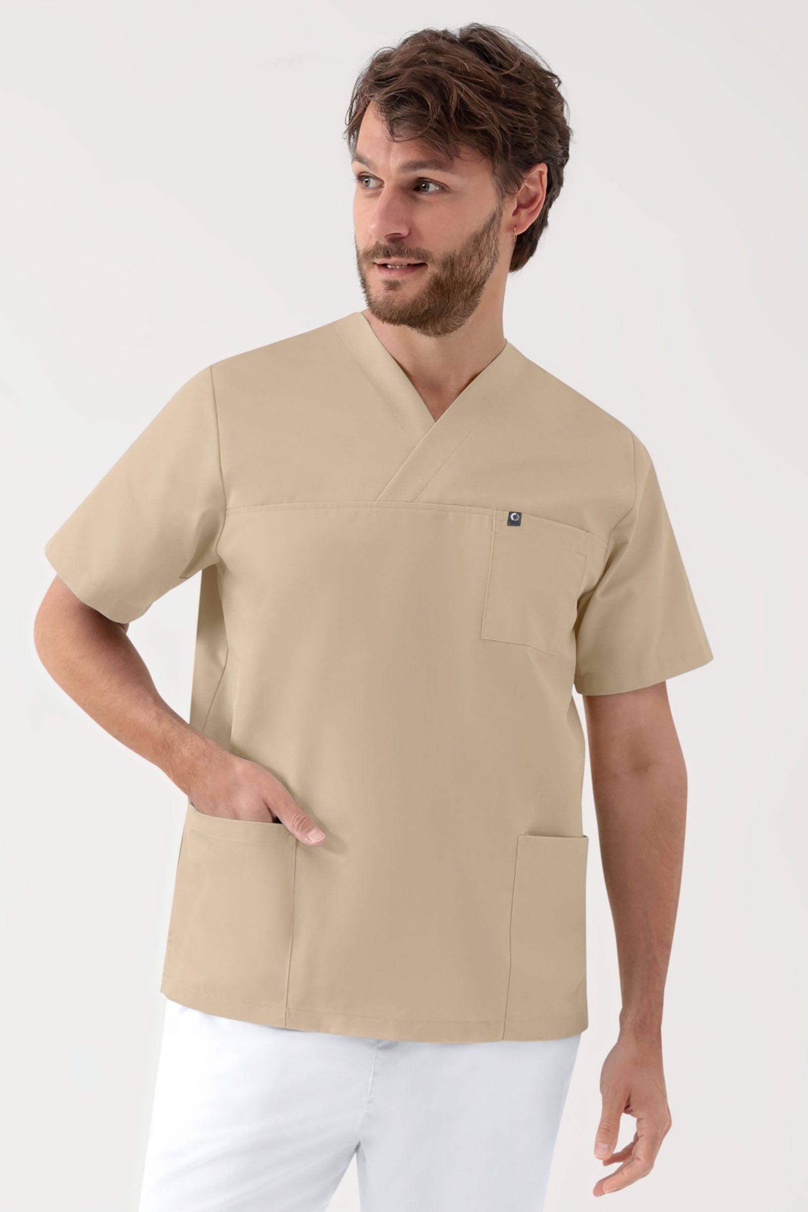 GREEN Stretch Schlupfkasack Unisex - V-Ausschnitt sand, Vue de face 