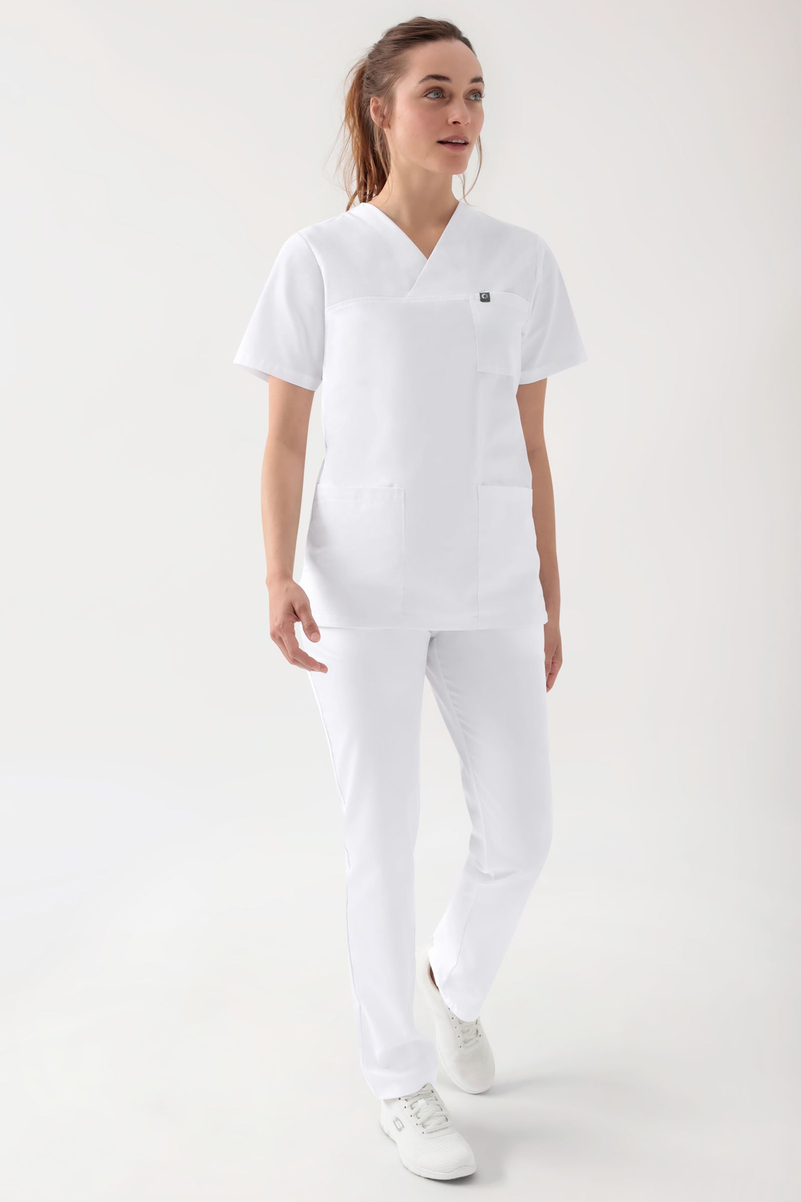 GREEN Stretch Schlupfkasack Unisex - V-Ausschnitt weiss, Vorderansicht 