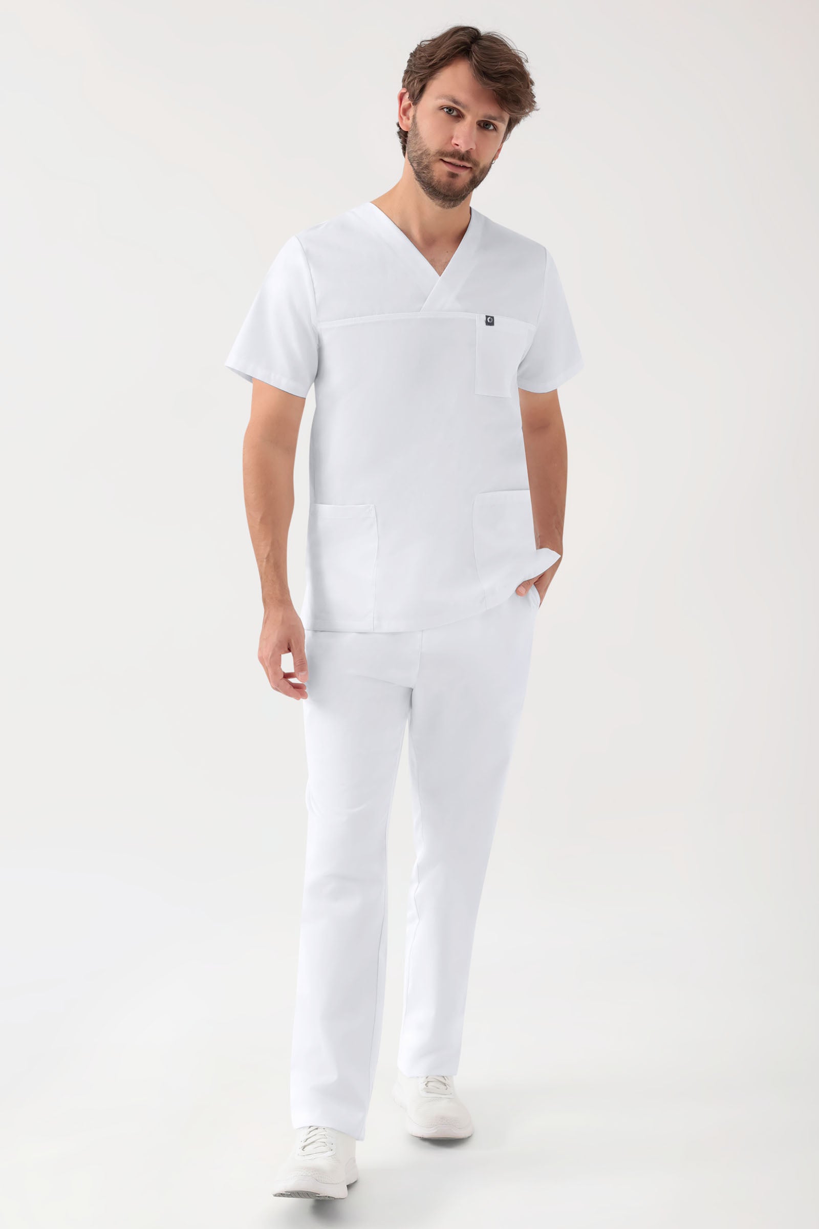 GREEN Stretch Schlupfkasack Unisex - V-Ausschnitt weiss, Vorderansicht 