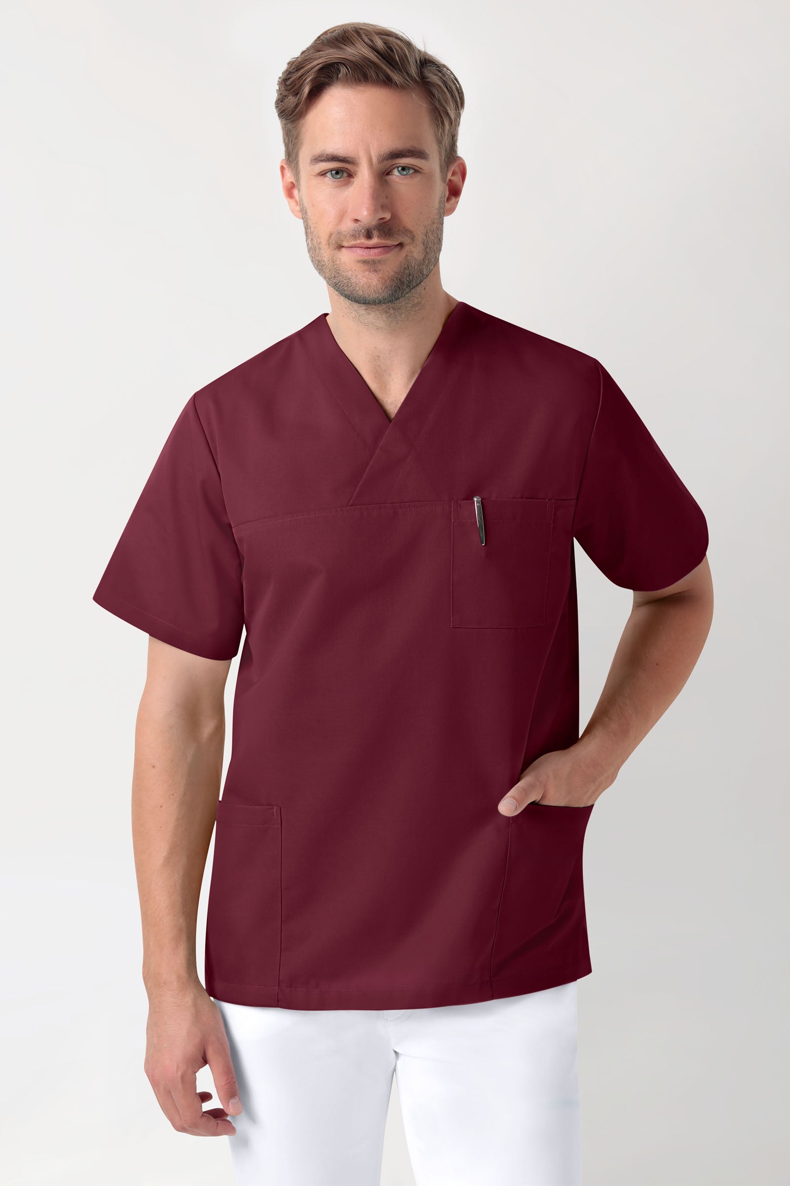 Stretch Schlupfkasack Herren - V-Ausschnitt bordeaux