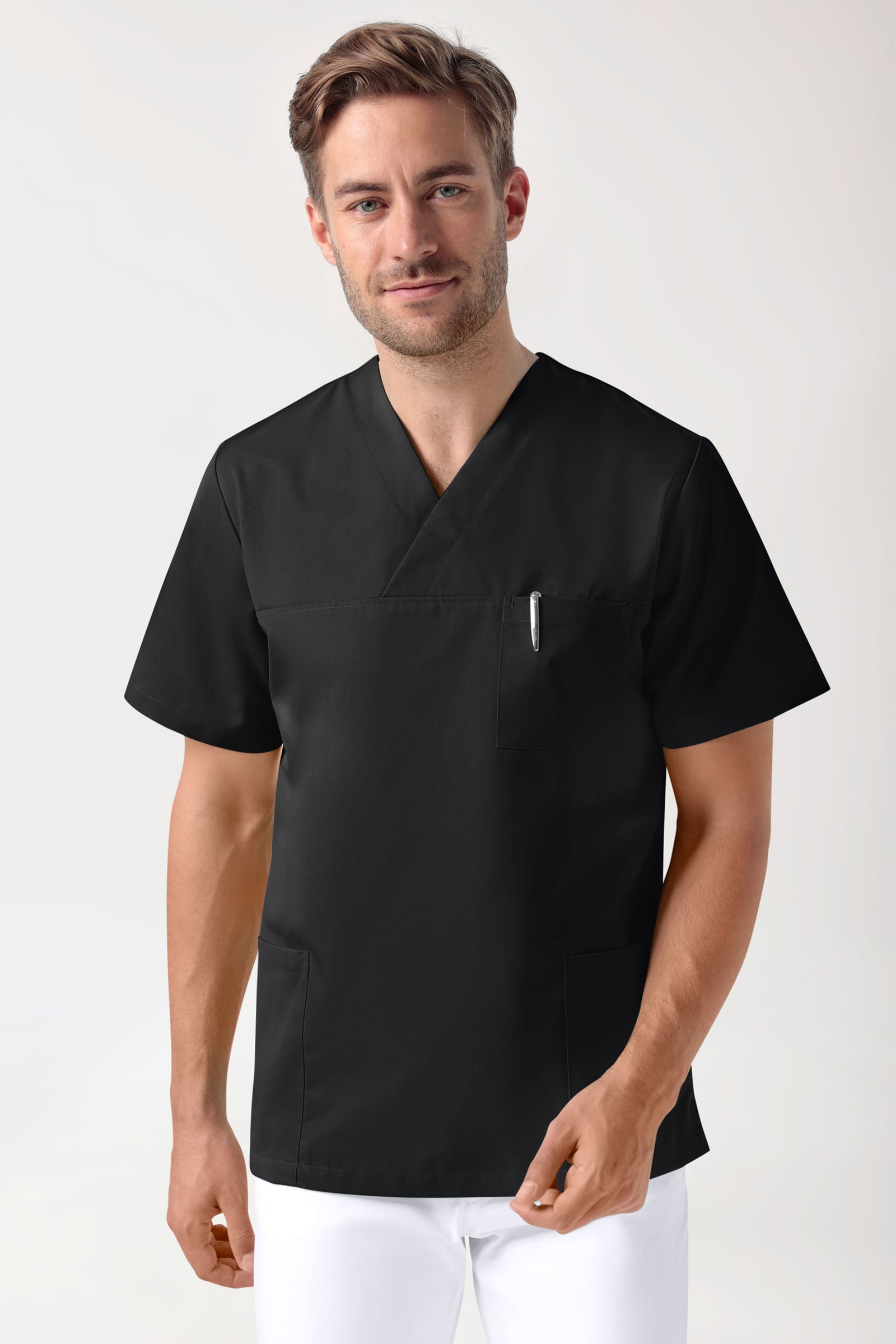 Stretch Schlupfkasack Herren - V-Ausschnitt schwarz