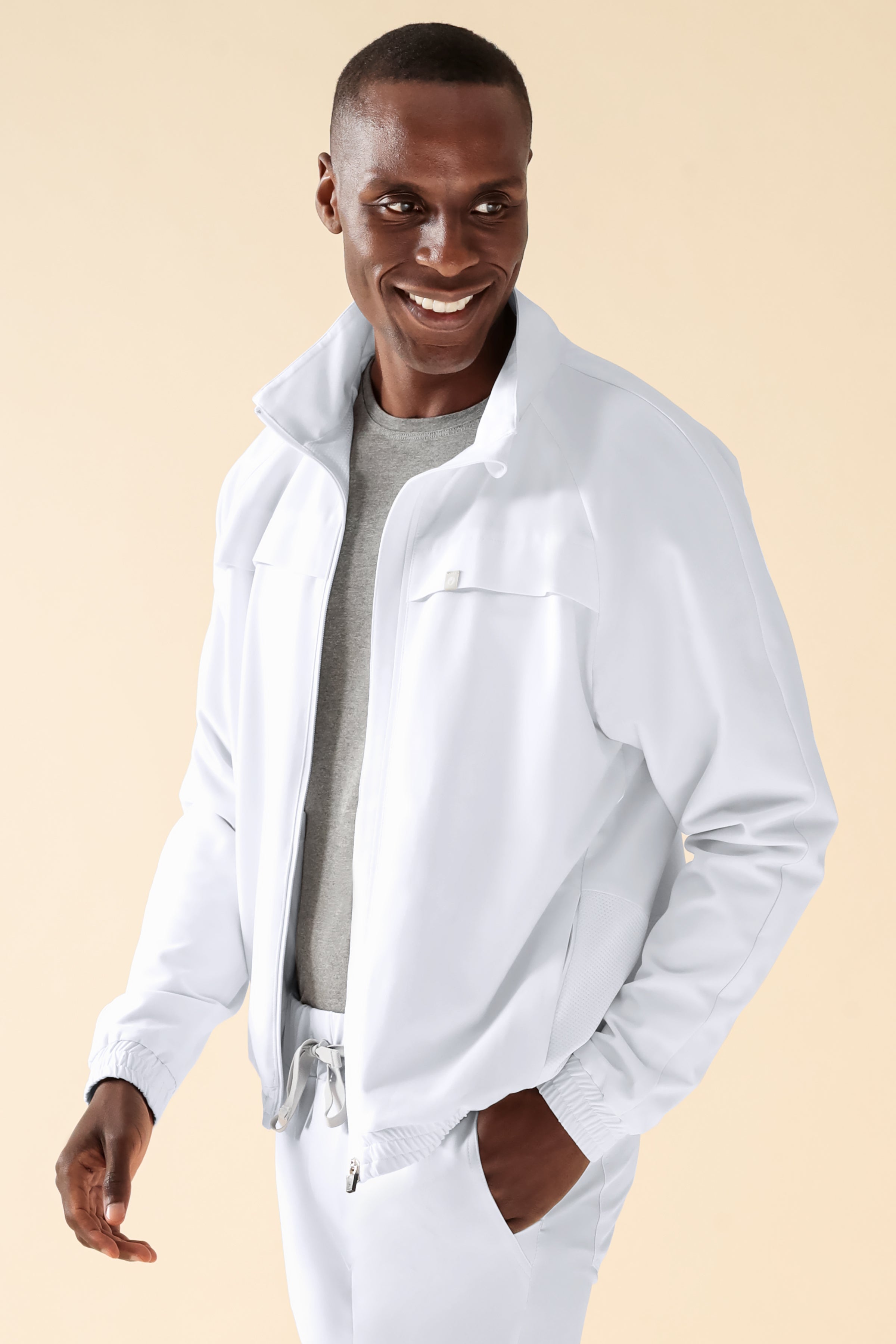 KAERE Blousonjacke Herren - mit elastischen Bündchen weiss, Vorderansicht 