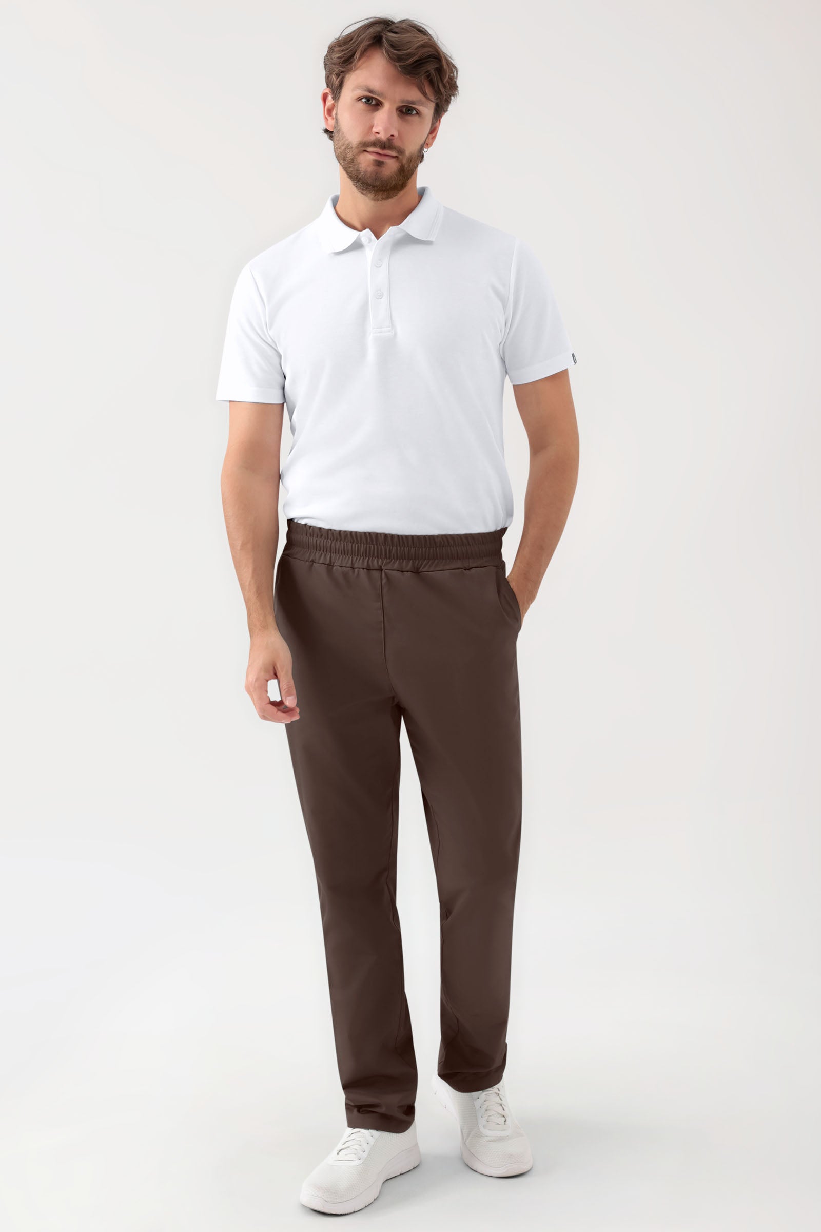 GREEN Stretch Hose Unisex - Rundumgummibund coffee, Vue de face 