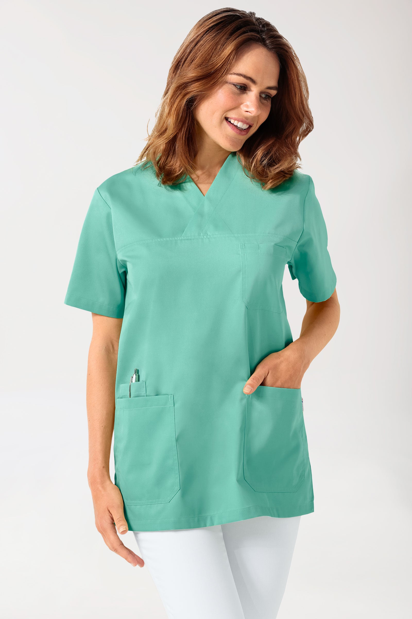 Schlupfkasack Aqua Green V-Ausschnitt, Vorderansicht 