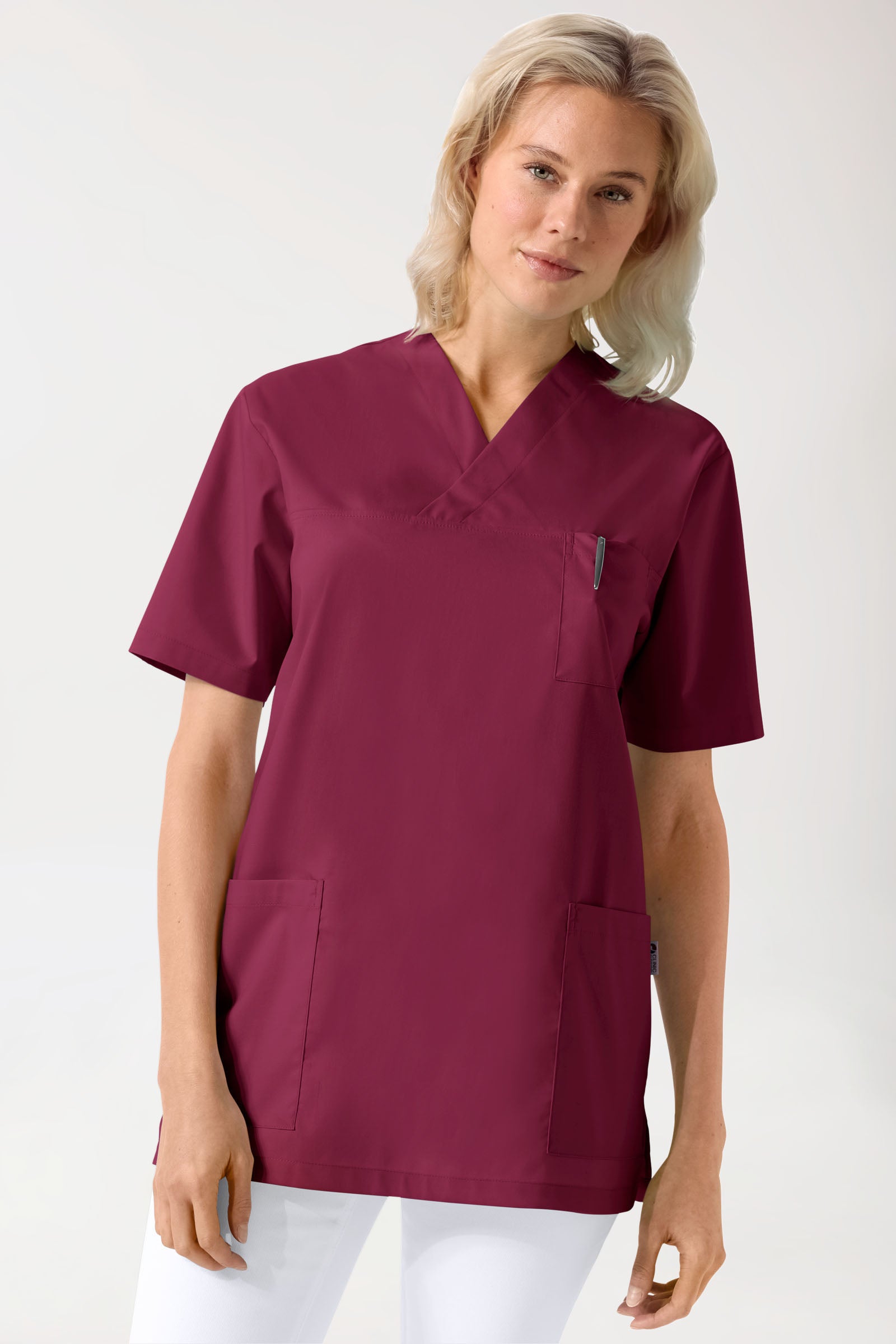Stretch Schlupfkasack Unisex - V-Ausschnitt bordeaux, Vorderansicht 