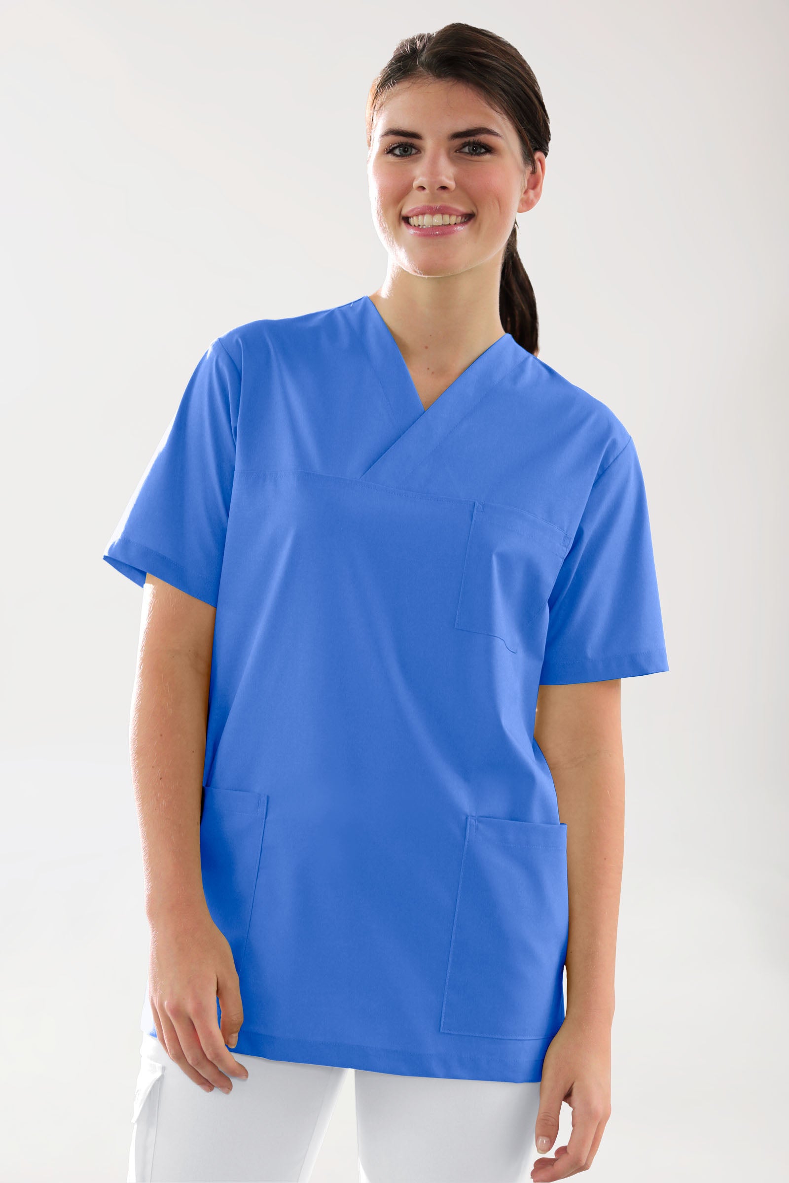 Stretch Schlupfkasack Unisex - V-Ausschnitt königsblau, Vorderansicht 