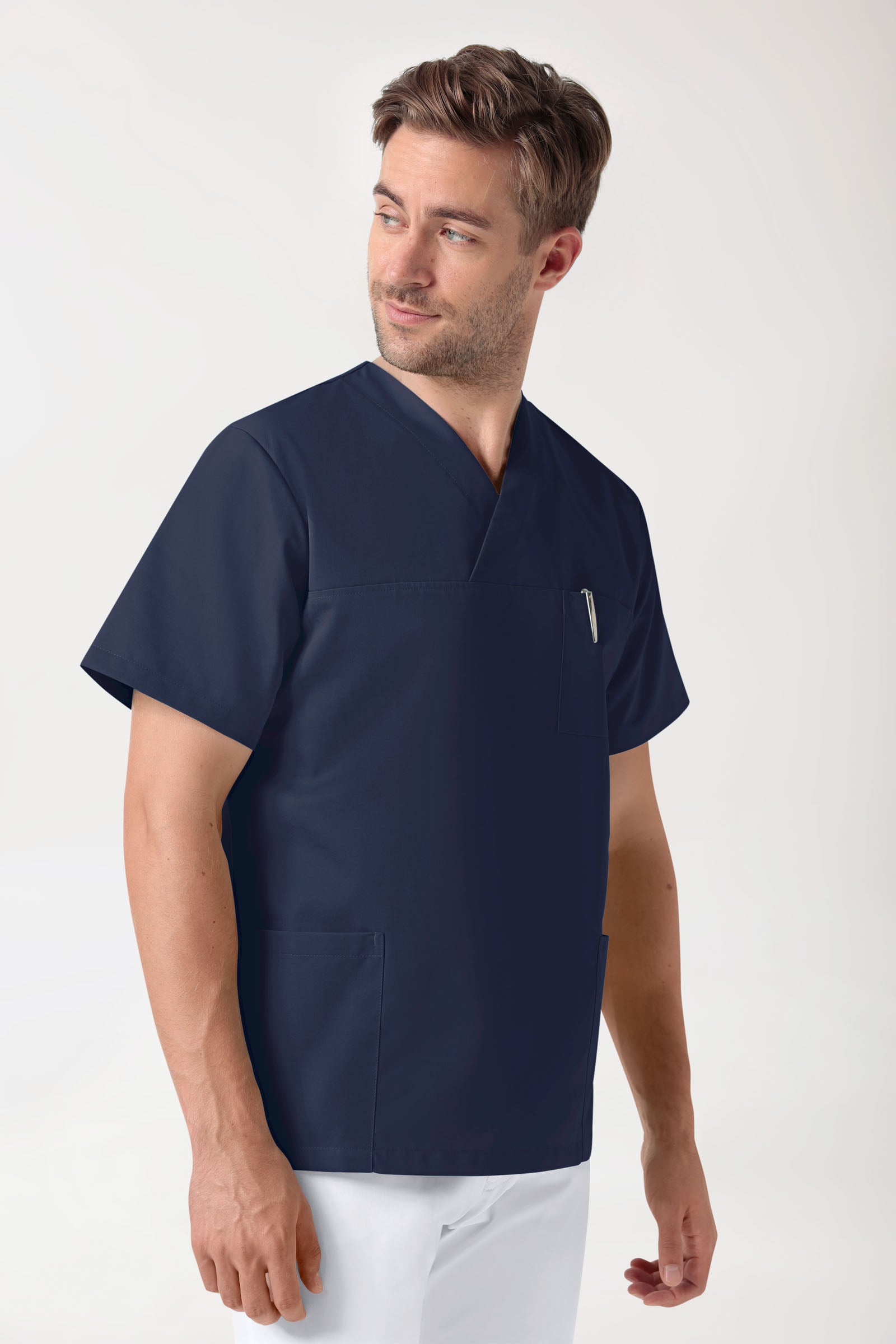 Stretch Schlupfkasack Herren - V-Ausschnitt navy, Vorderansicht 